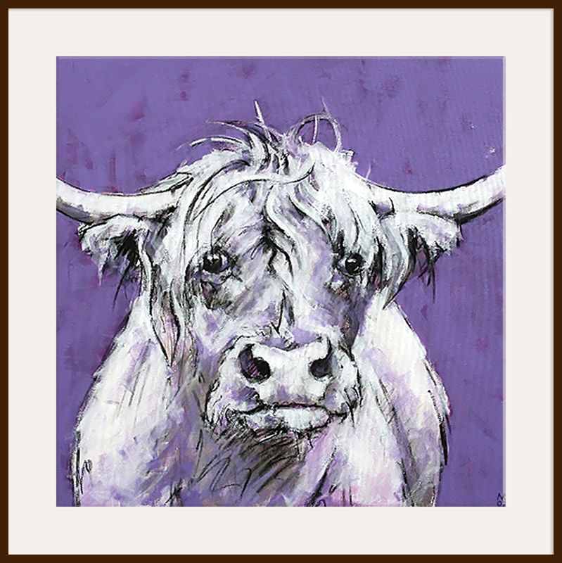 Bull On Purple Print, Dark Frame, 90 x 90cm at John Lewis