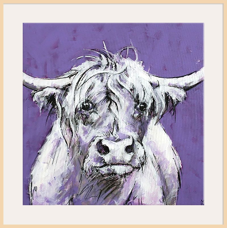 Bull On Purple Print, Light Frame, 90 x 90cm at John Lewis