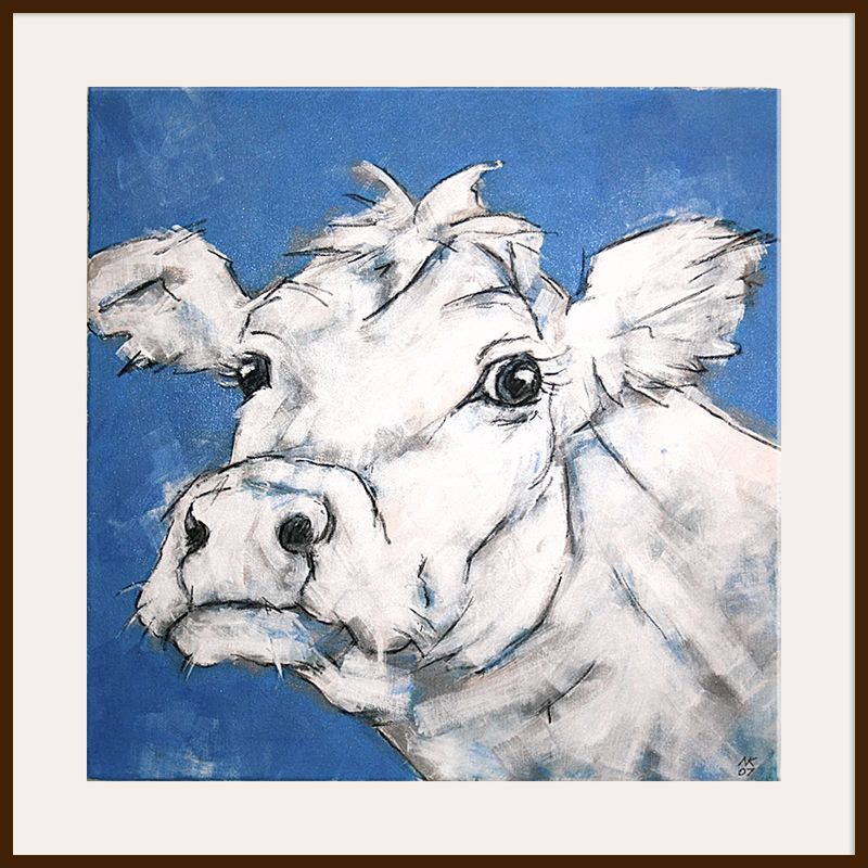 Cow On Blue, Dark Frame, 90 x 90cm at John Lewis