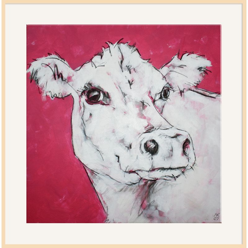 Cow On Red, Light Frame, 90 x 90cm at John Lewis