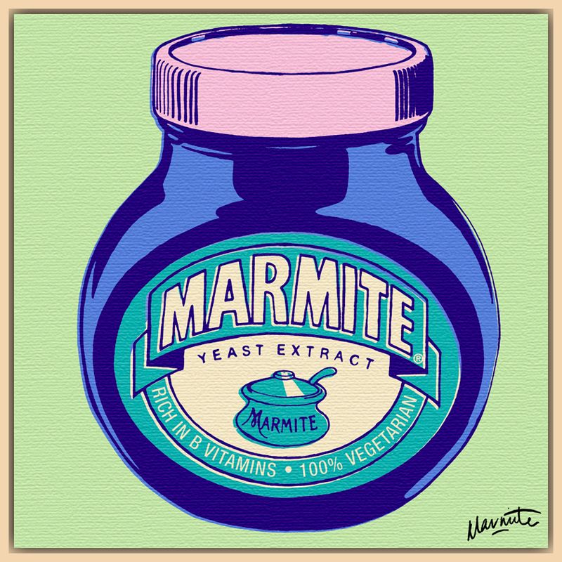Marmite On Light Green Print Light Canvas Rim 90 x 90cm