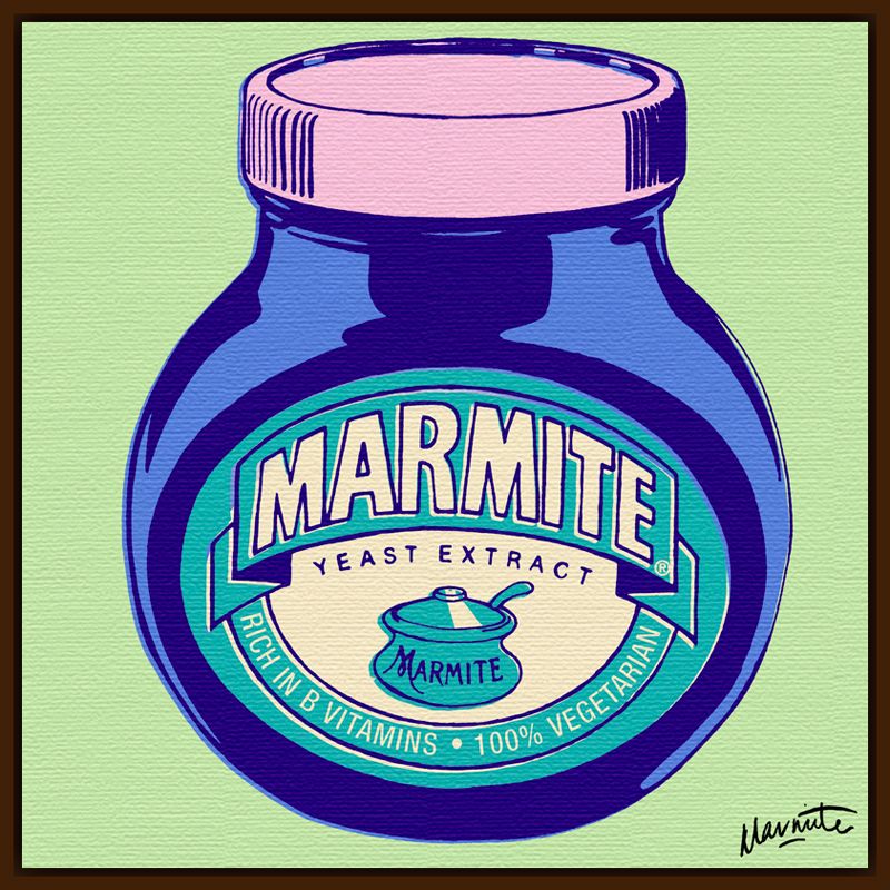 Marmite On Light Green Print Dark Canvas Rim 90 x 90cm