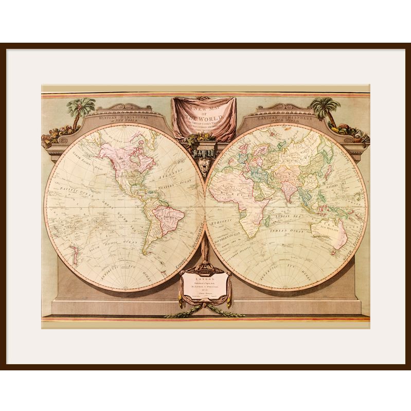 A New Map Of The World 1808 Dark Frame 40 x 50cm