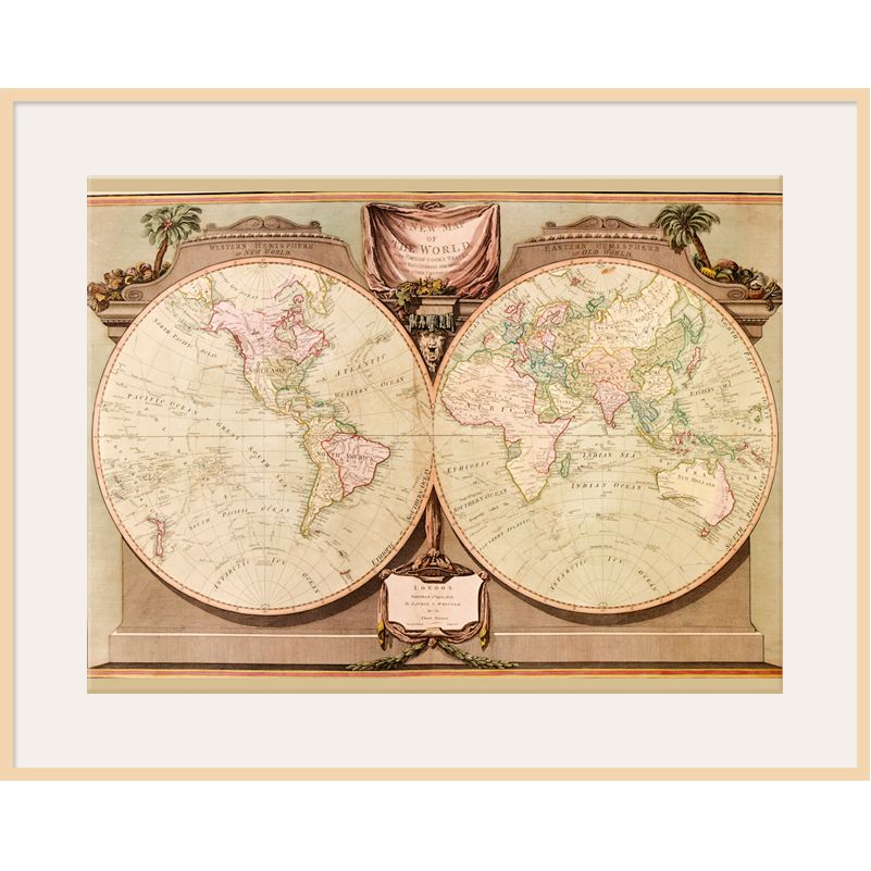 A New Map Of The World, 1808, Light Frame, 82 x 110cm at John Lewis