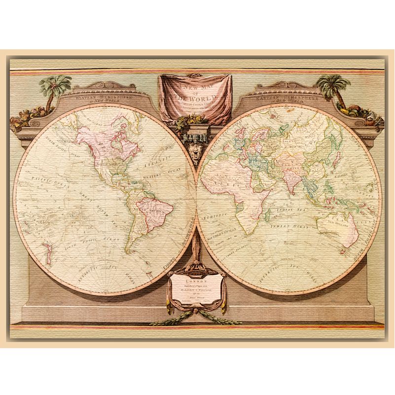 A New Map Of The World 1808 Light Canvas Rim 40 x 50cm