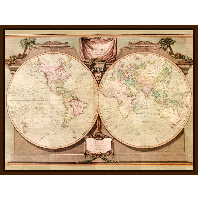 A New Map Of The World 1808 Dark Canvas Rim 40 x 50cm