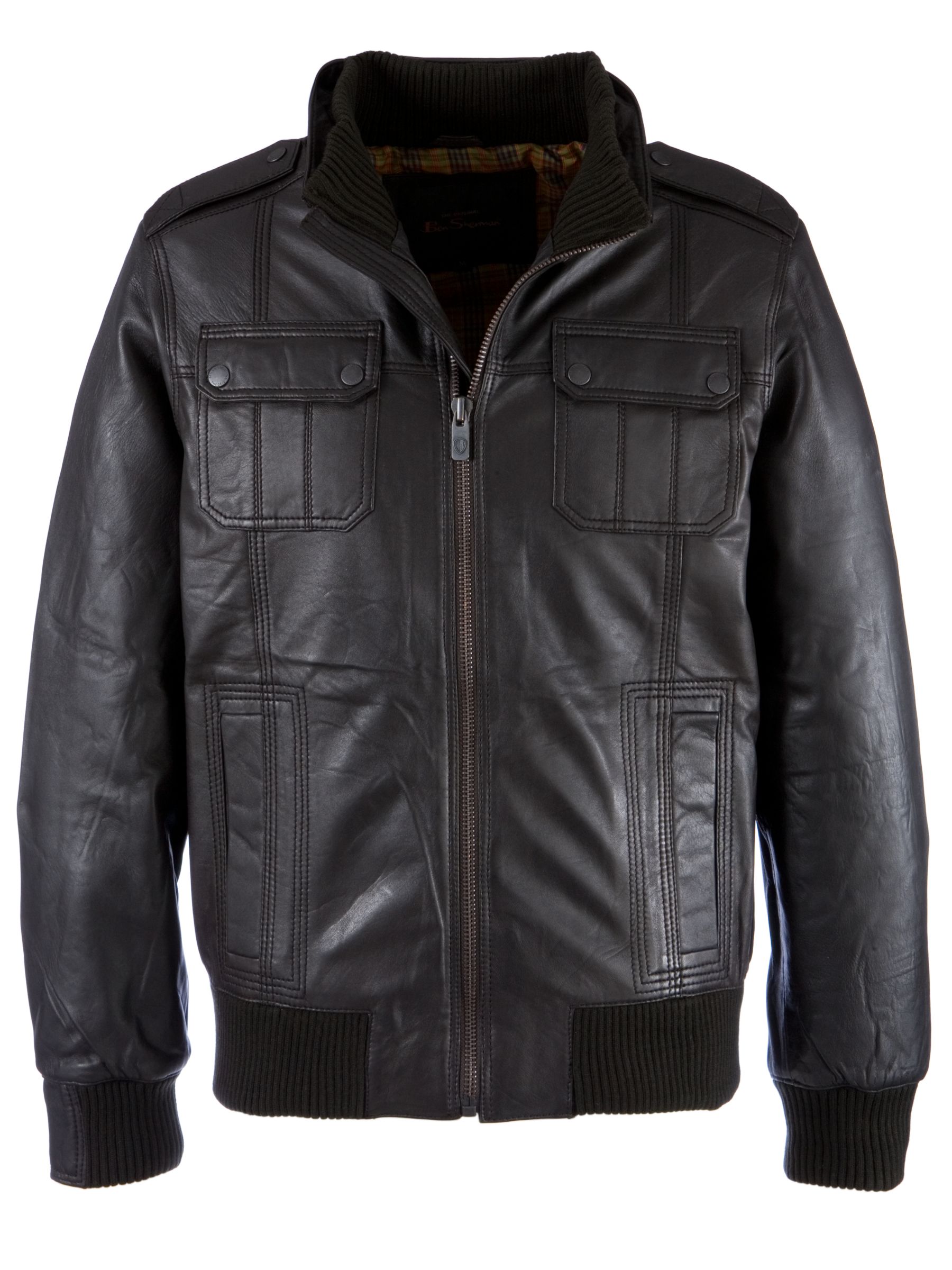 Ben Sherman Leather Bomber Jacket, Chocolate at John Lewis