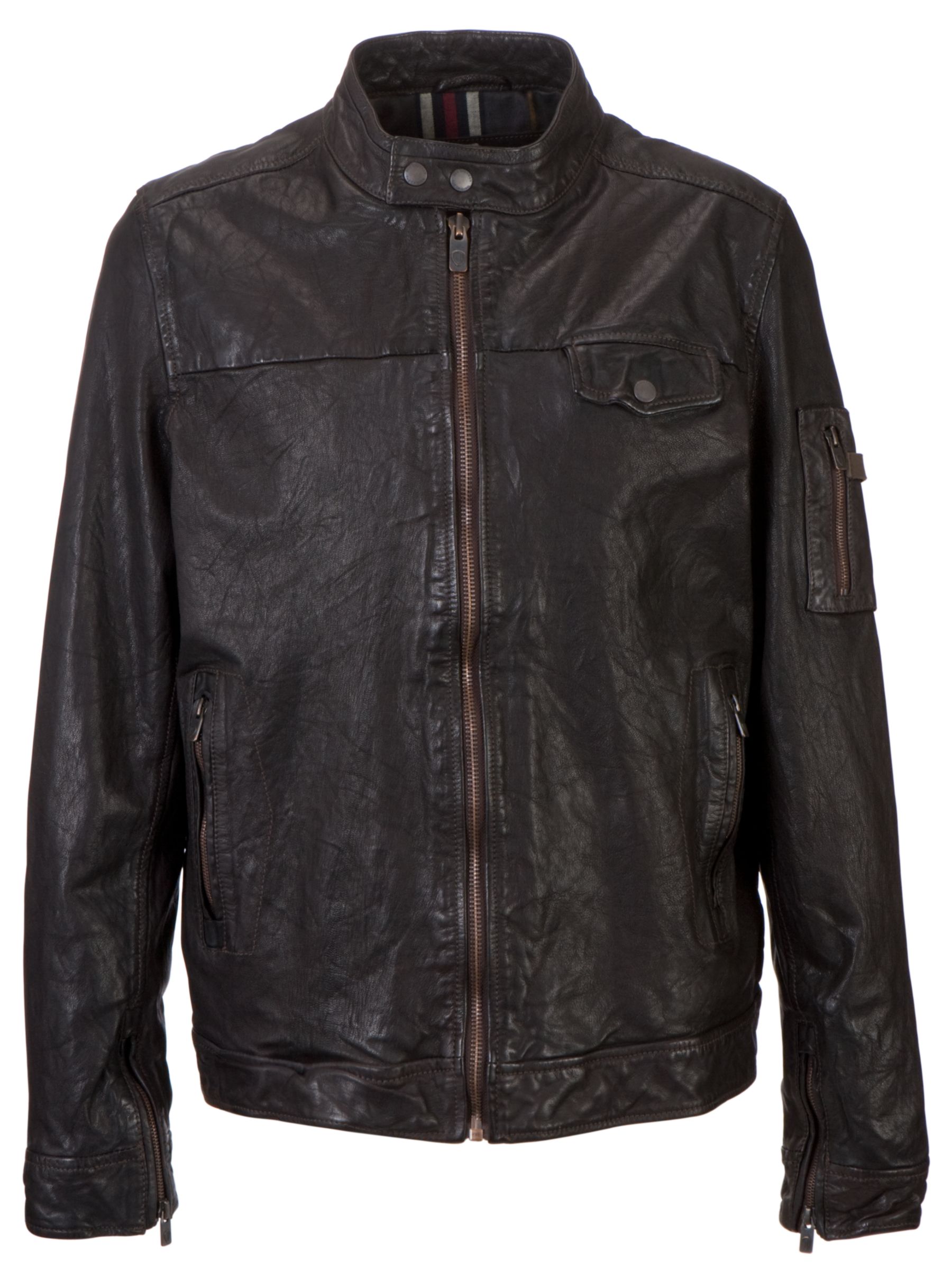 Ben Sherman Leather Biker Jacket, Chocolate at John Lewis