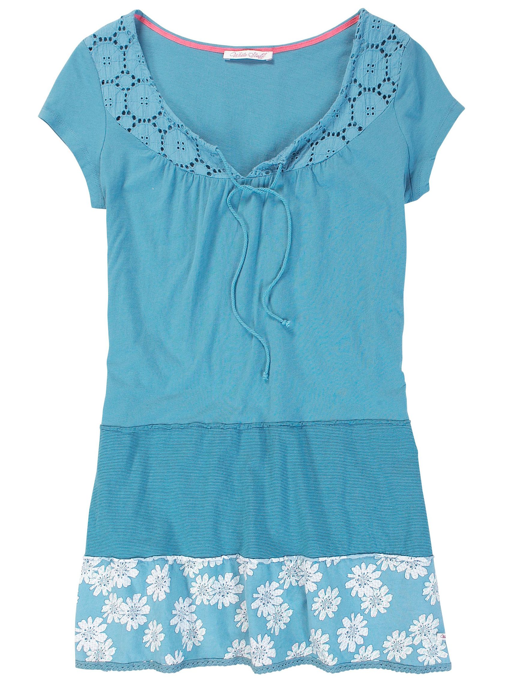 White Stuff Rosey Glow Tiered T-Shirt, Blue Spring
