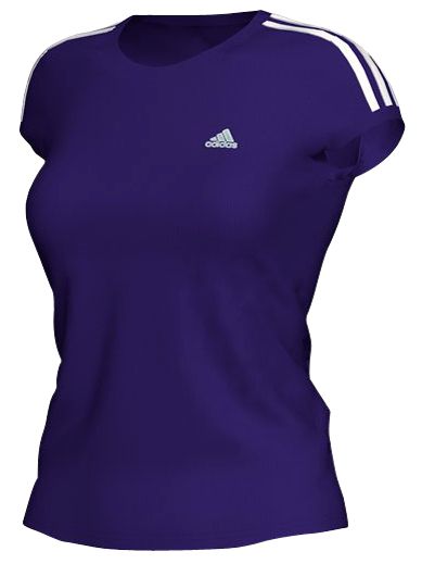 Adidas Essential 3 Stripe T-Shirt, Purple