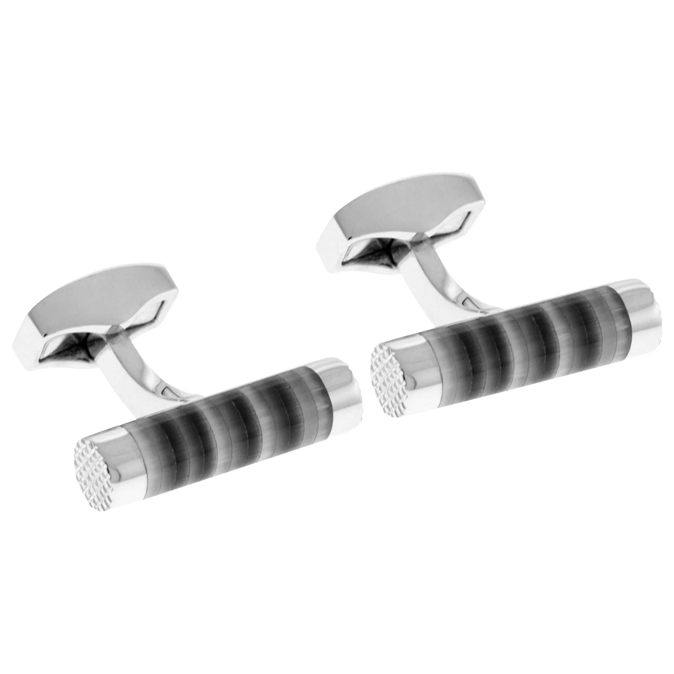 Tateossian Agate Silver Cylinder Cufflinks, Black