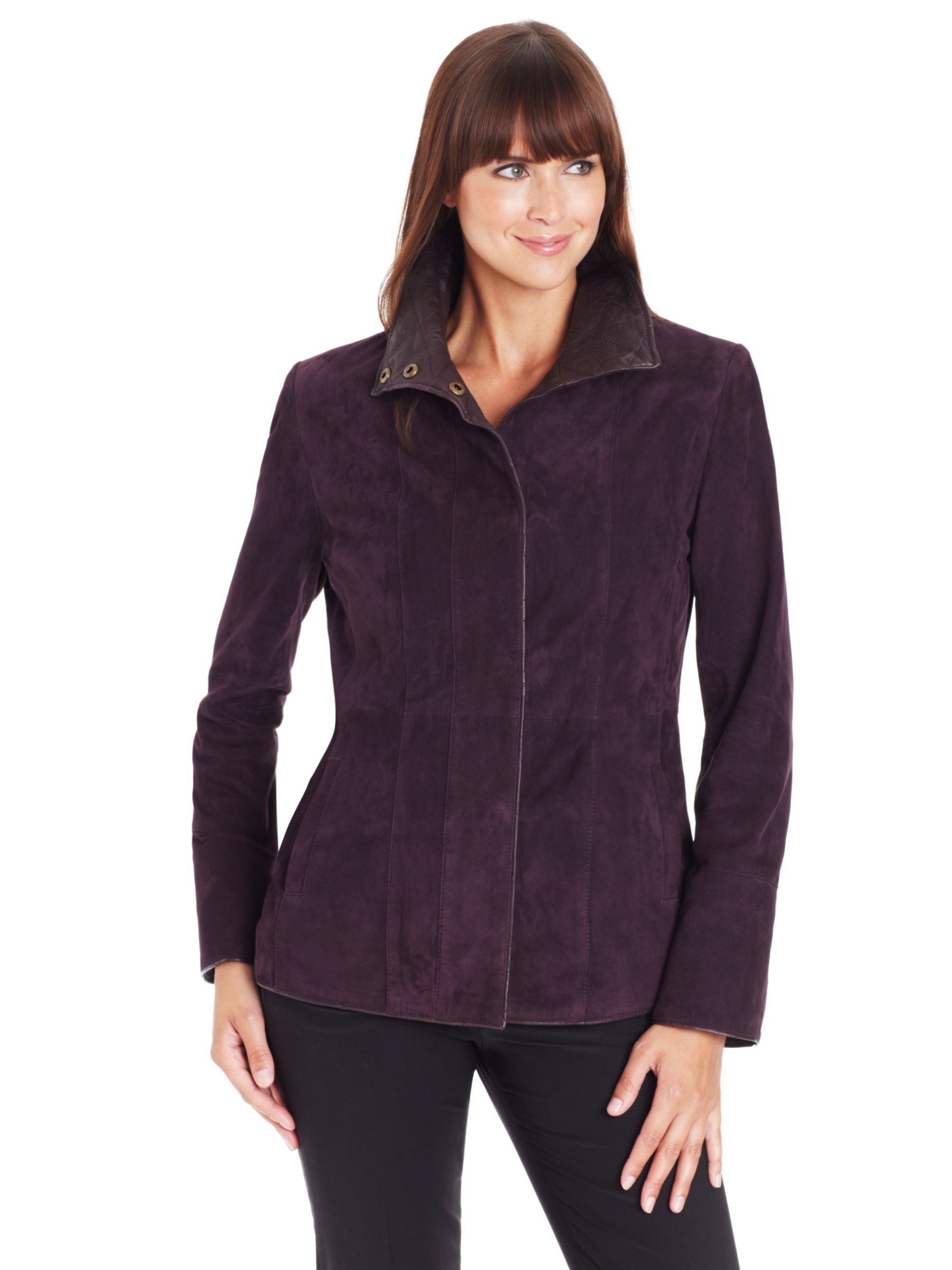 John Lewis Women Holly Suede Funnel Neck Jacket, Imperial Purple at JohnLewis