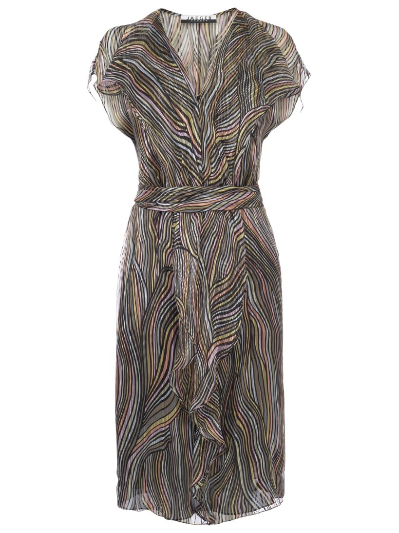 Jaeger Wavy Waterfall Silk Dress, Multi, 12 at John Lewis