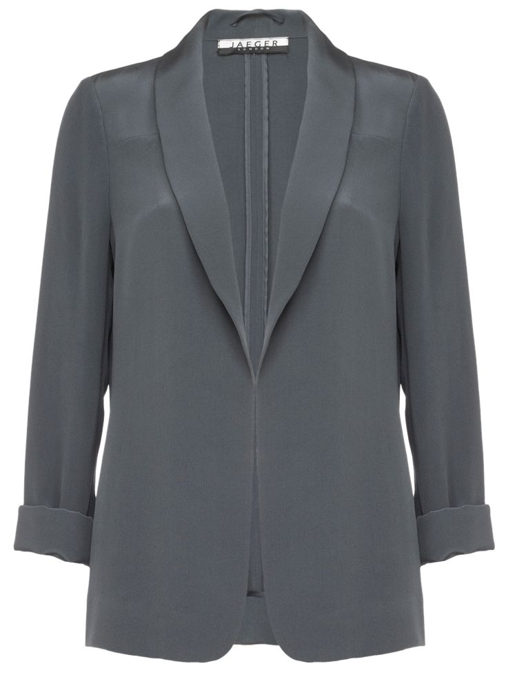 Jaeger Relaxed Silk Shirt Jacket, Anthracite, 18 at JohnLewis