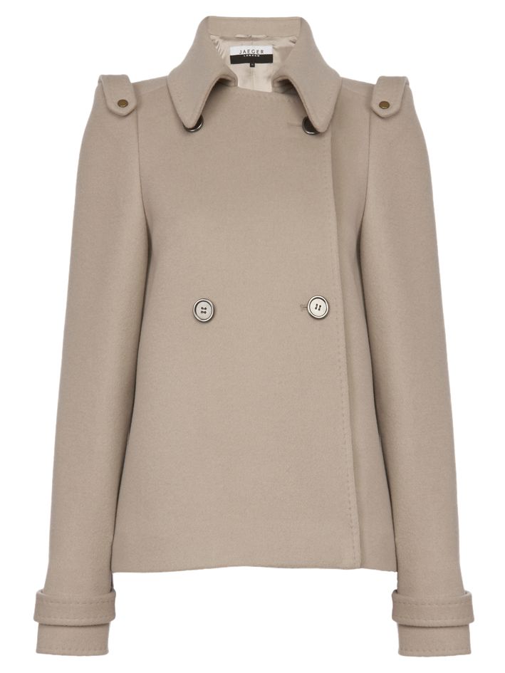 Jaeger Tab Shoulder Wool Coat, Cement at John Lewis