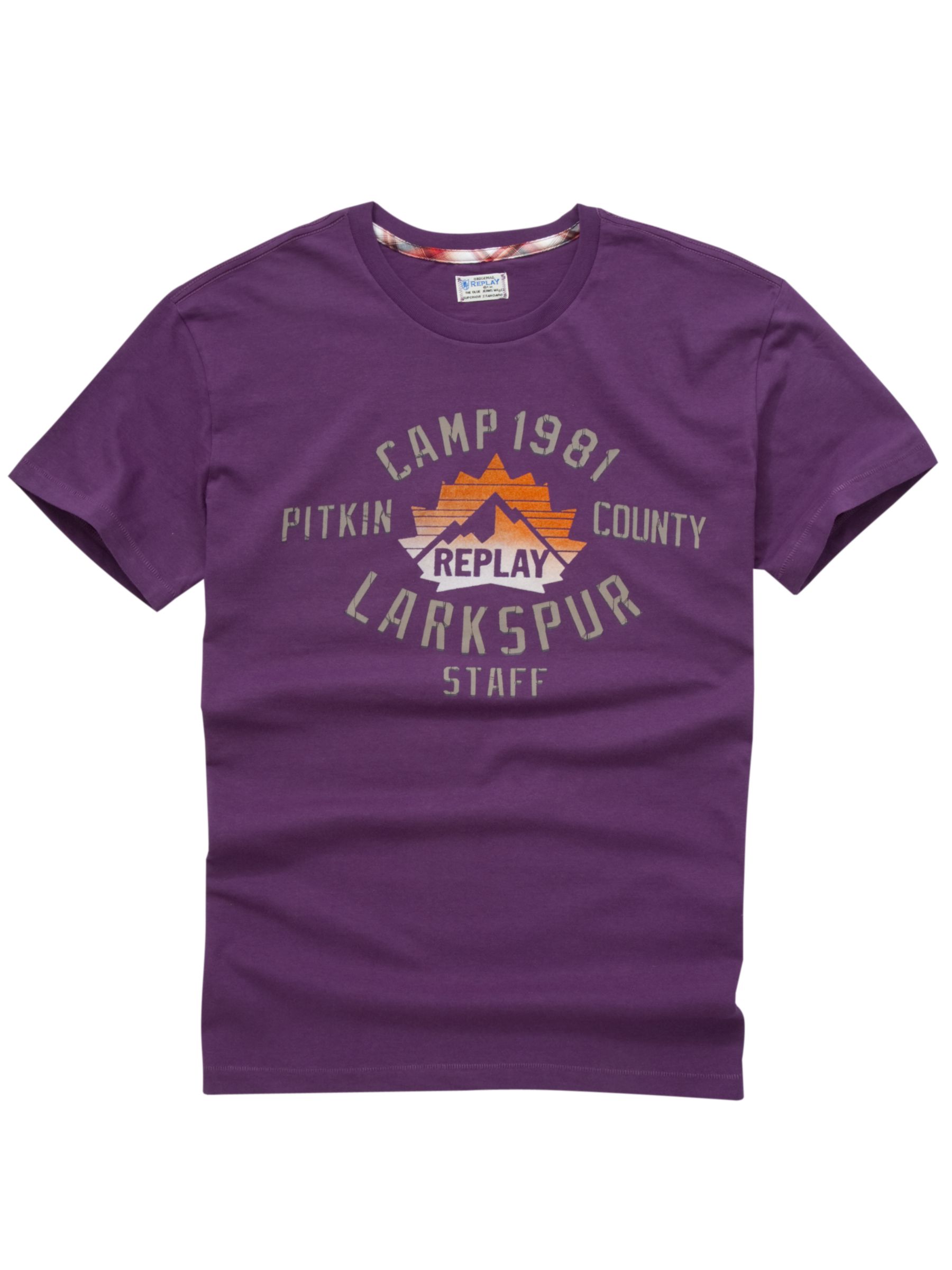 Replay Larkspur Print Short Sleeve T-Shirt, Purple