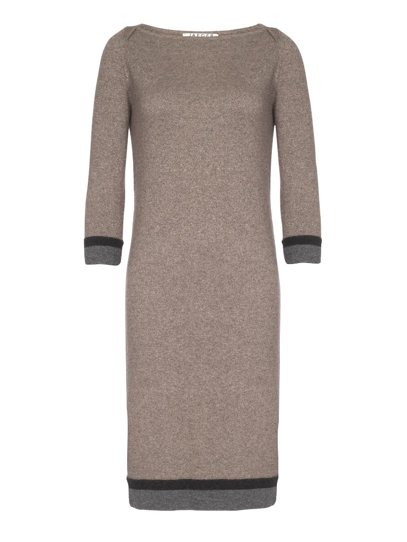 Jaeger Lurex Tipped Knitted Dress, Mink, XS at JohnLewis