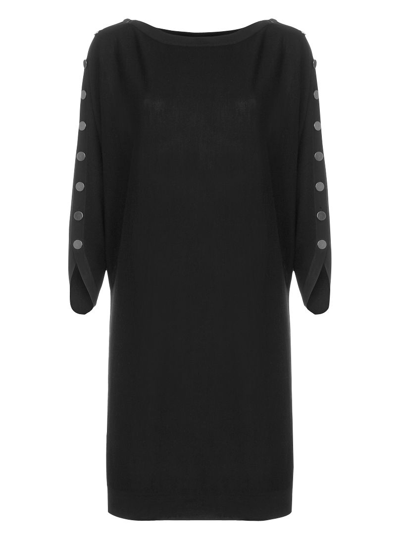Jaeger Button Sleeve Sweater Dress, Black at John Lewis
