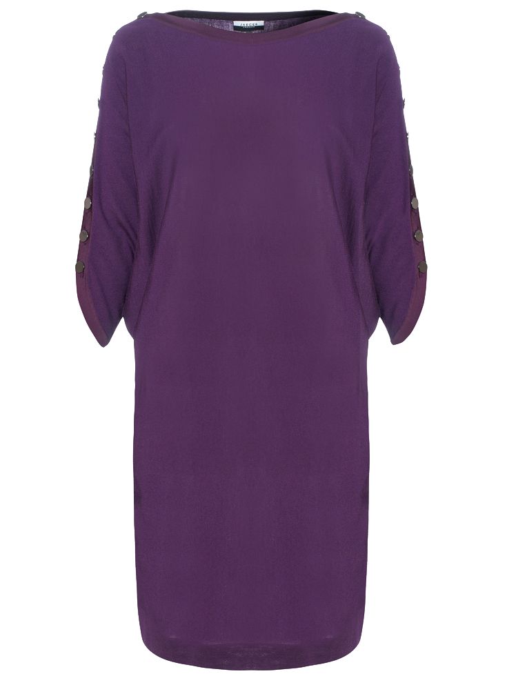 Jaeger Button Sleeve Sweater Dress, Purple at John Lewis