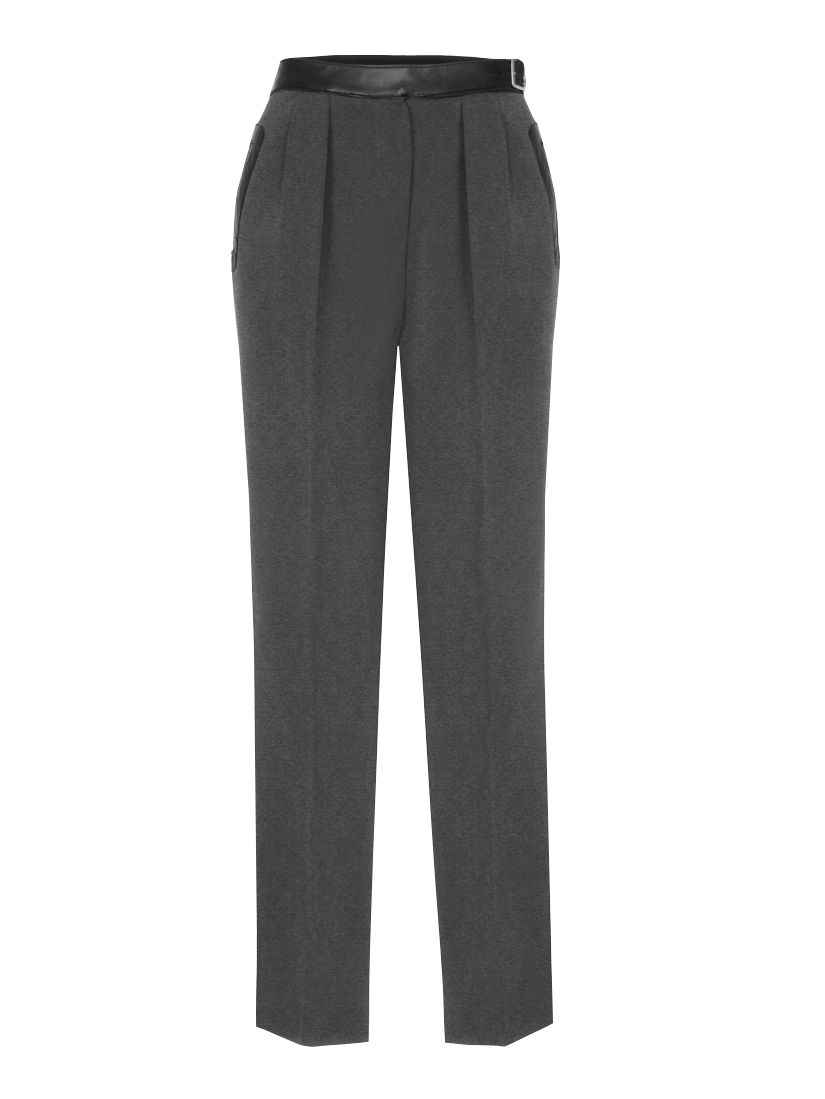 Jaeger Leather Trim Wool Trousers, Charcoal at John Lewis