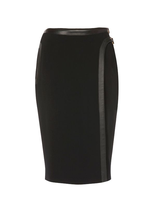 Jaeger Wool Leather Trim Skirt, Charcoal at John Lewis