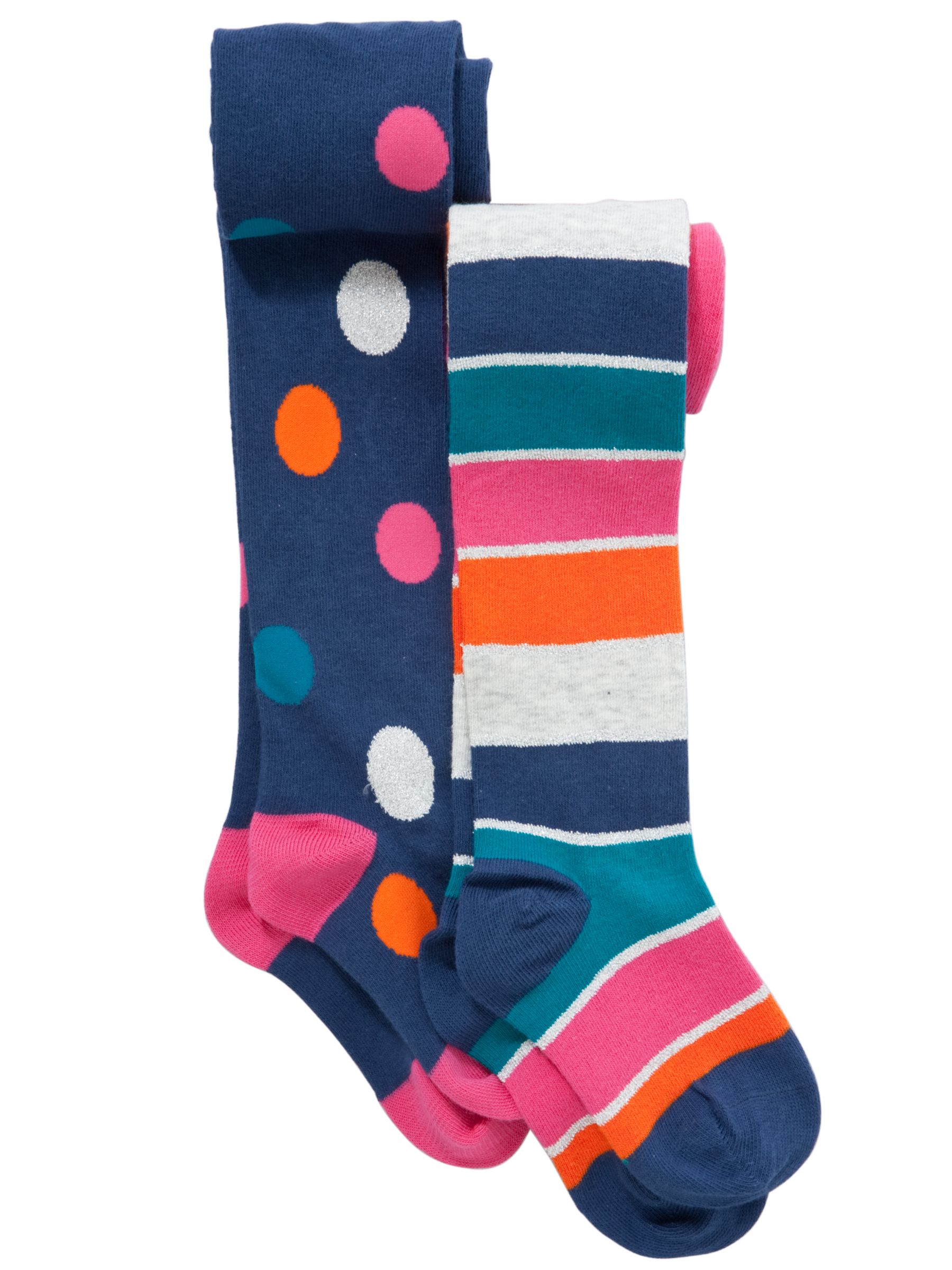 John Lewis Girl Spot and Stripe Tights, Pack of 2, Multicoloured, 2-3 years