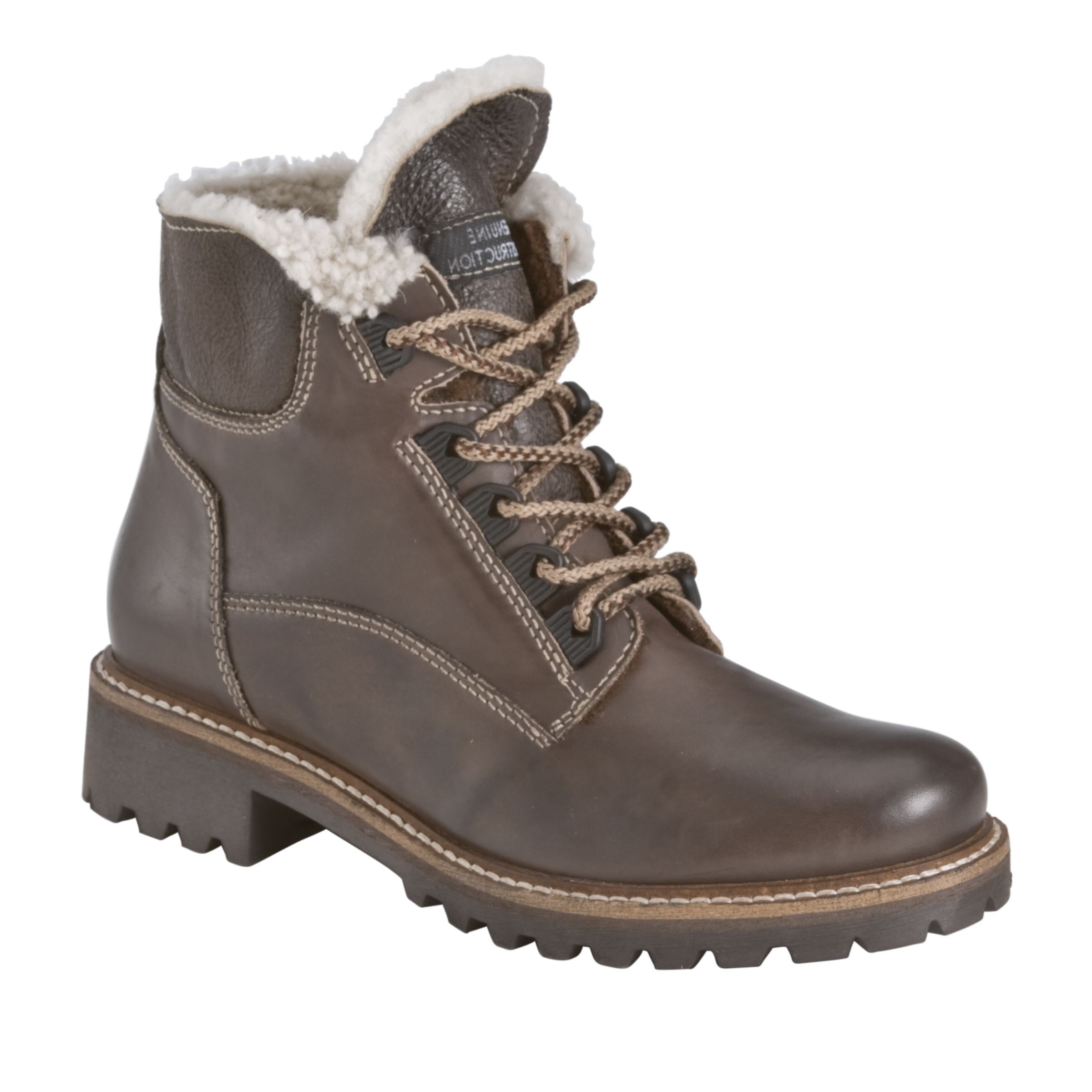 John Lewis Women Manchester Fur Trimmed Lace-Up Ankle Boots, Brown