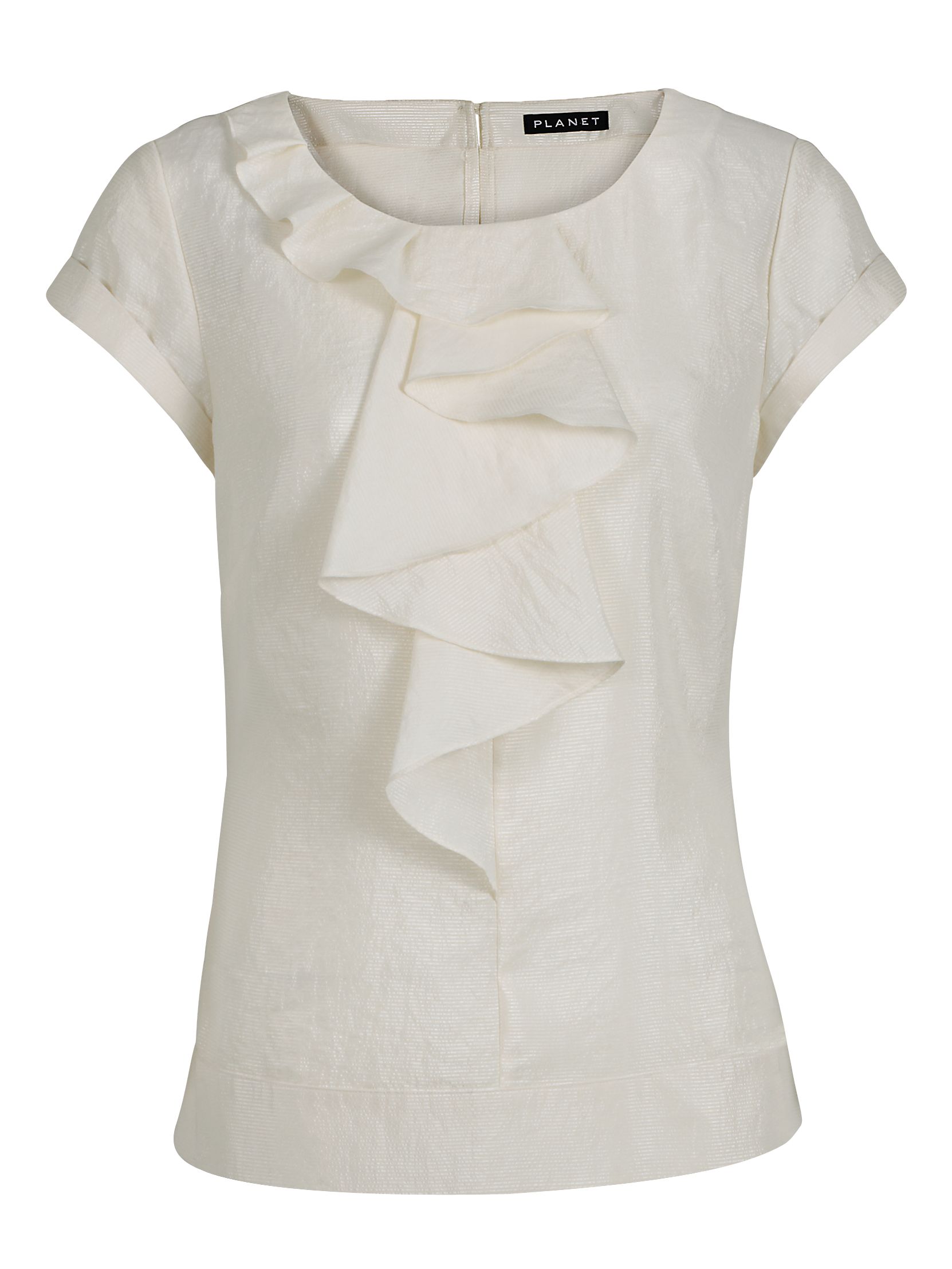 Planet Short Sleeve Frill Front Blouse, Cream