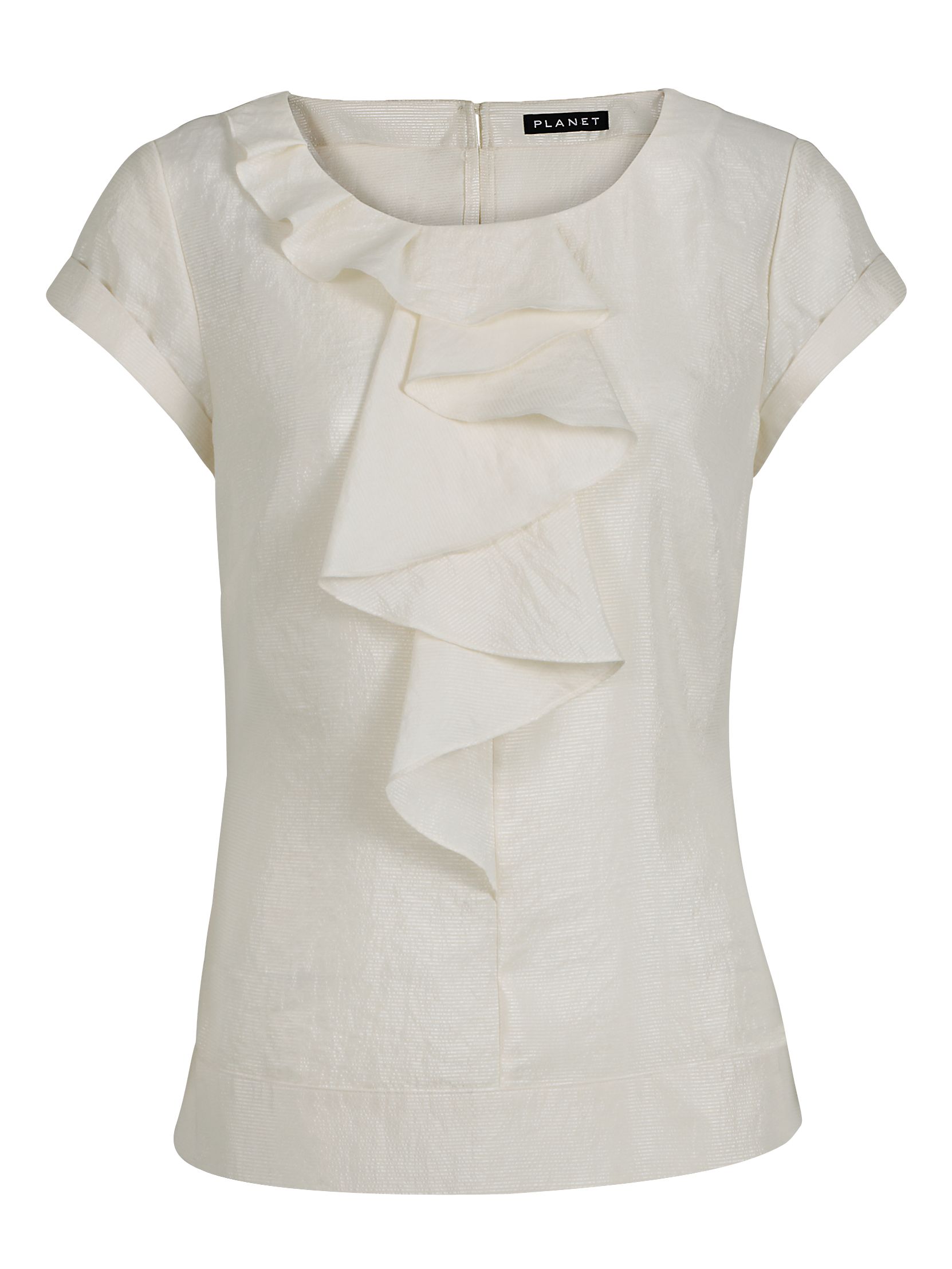 Short Sleeve Frill Front Blouse, Cream