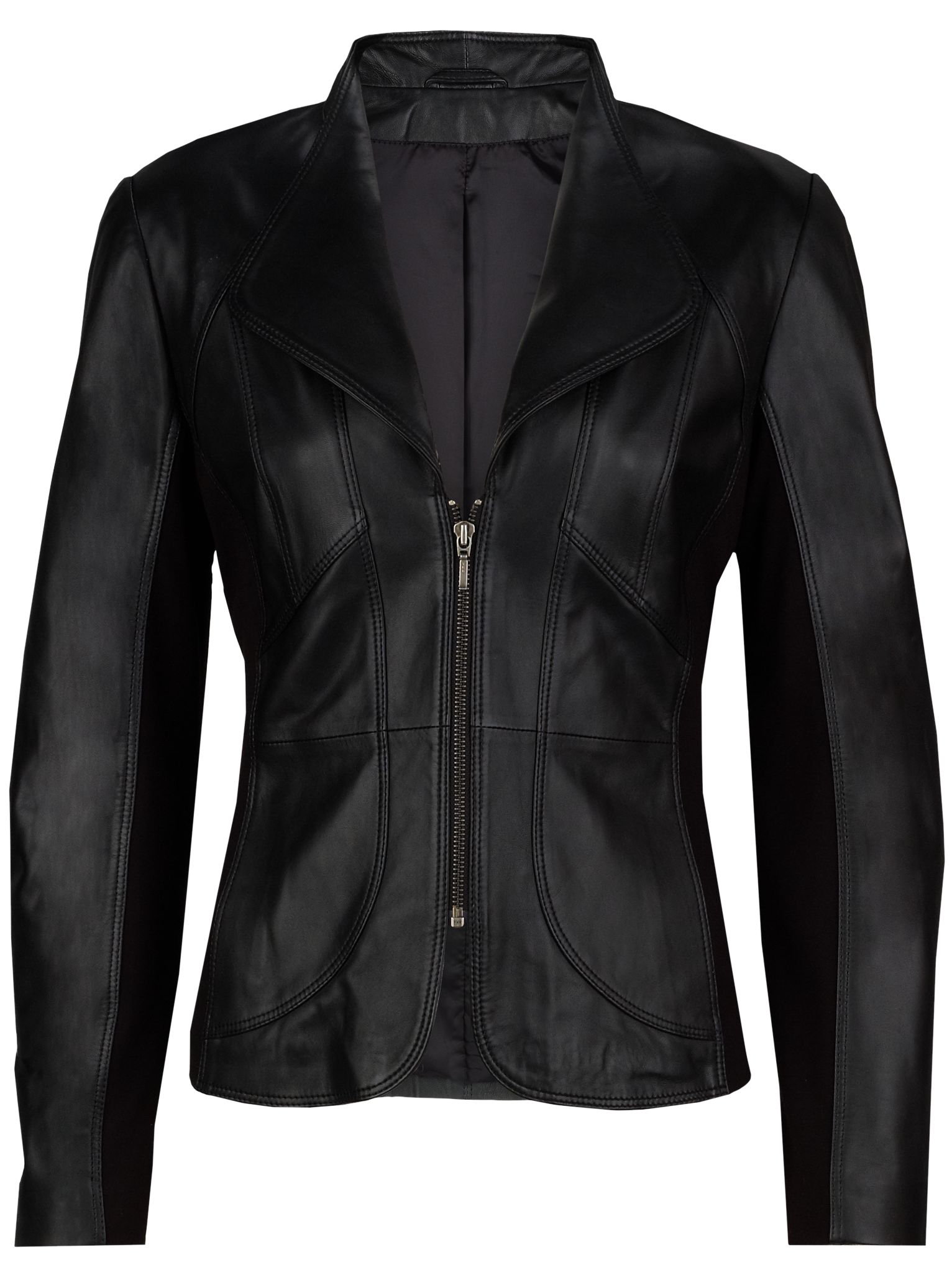 Planet Long Sleeve Zip Up Leather Jacket, Black, 6 at John Lewis