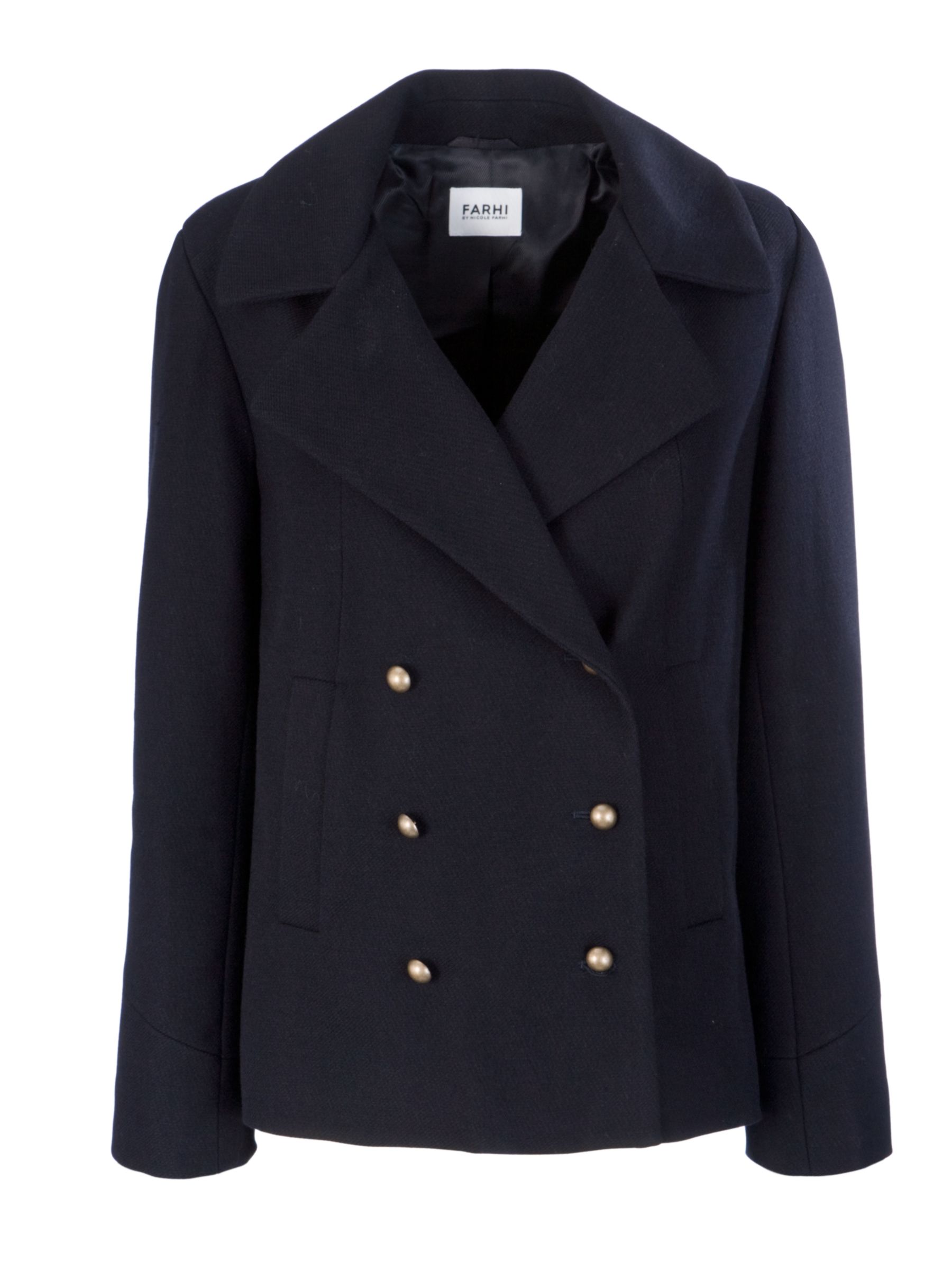 Farhi By Nicole Farhi Rever Collar Peacoat, Navy, 16 at John Lewis