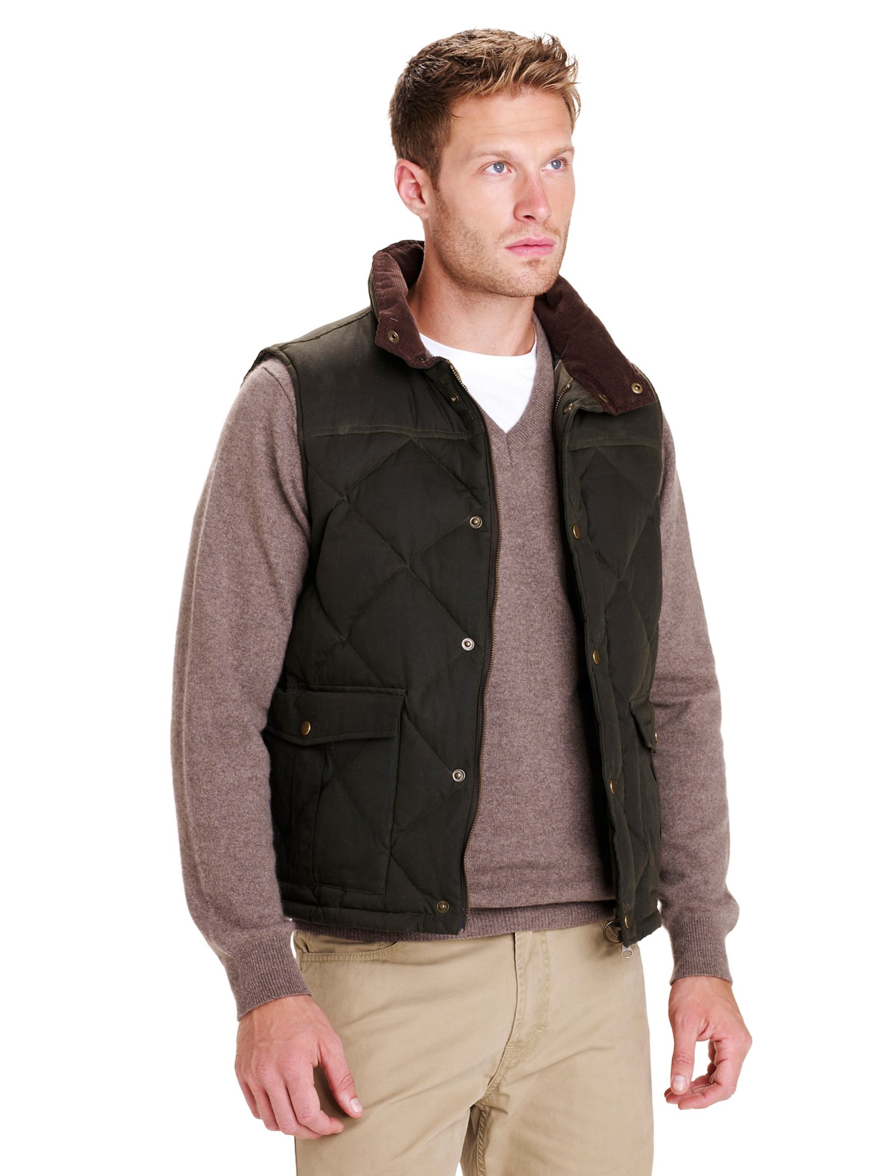 Barbour Down Wax Gilet, Olive at John Lewis
