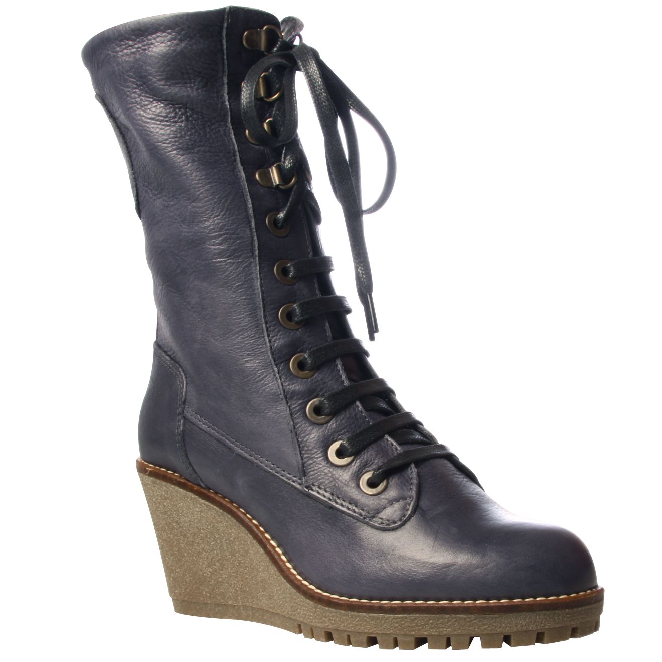 Carvela Military Wedge Calf Lace Up Boots, Grey at John Lewis