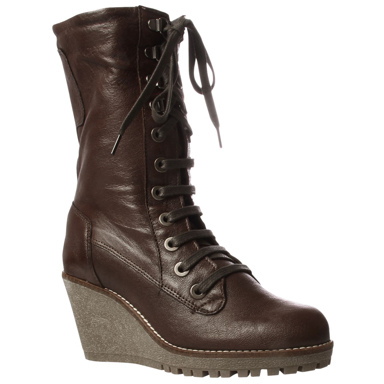 Carvela Military Wedge Calf Lace Up Boots, Brown at John Lewis