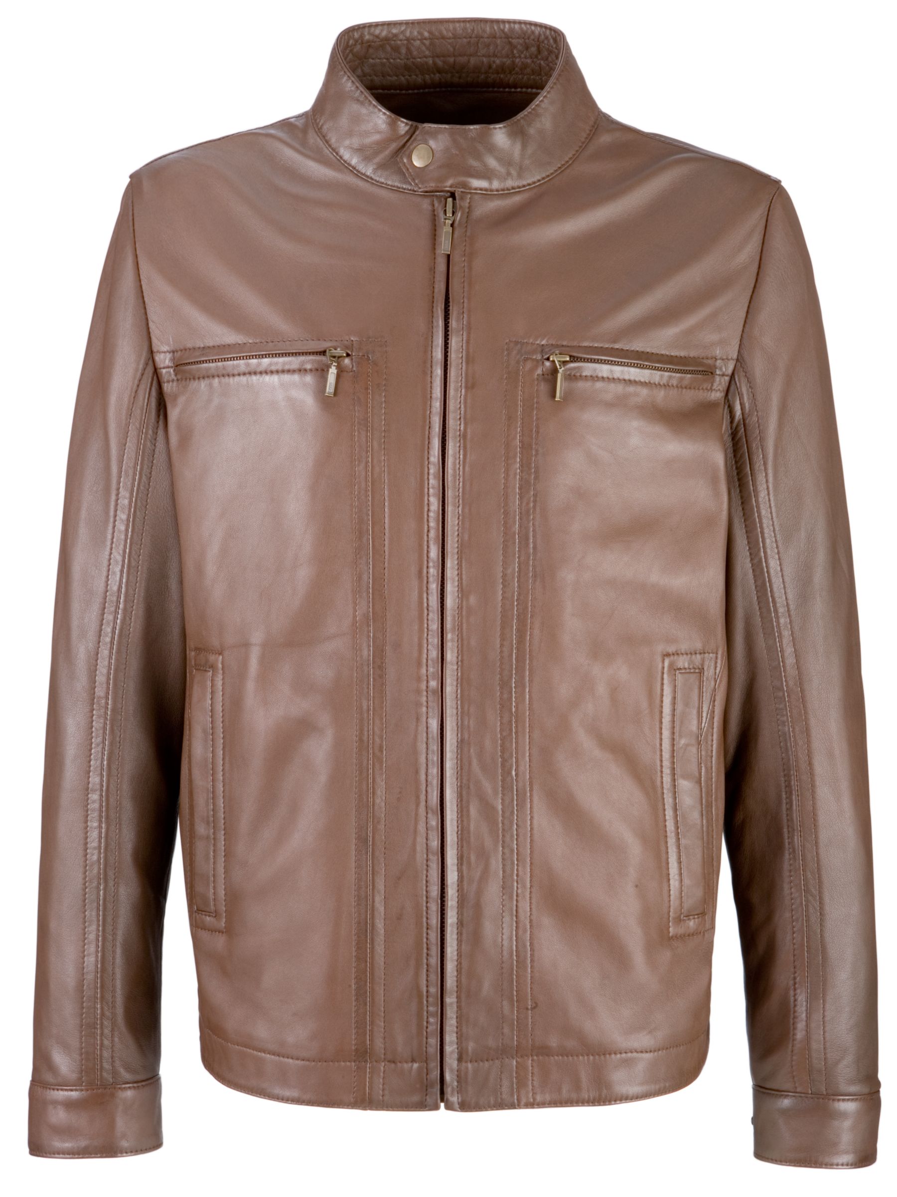 John Lewis Men Leather Biker Jacket, Tan at John Lewis