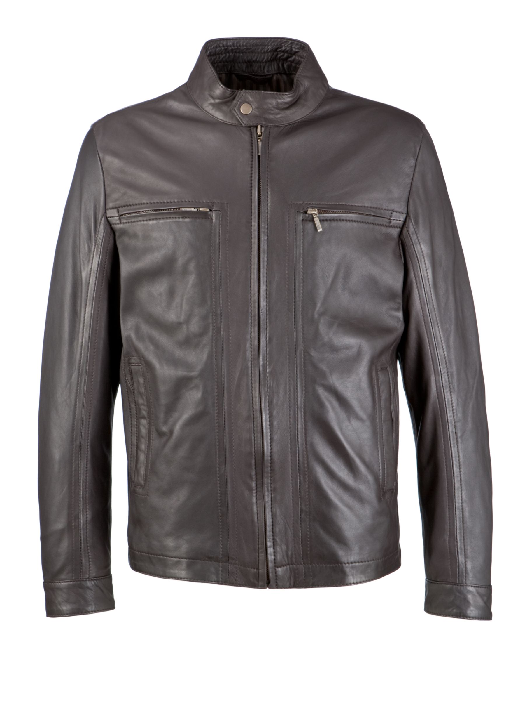 John Lewis Men Leather Biker Jacket, Mahogany at John Lewis