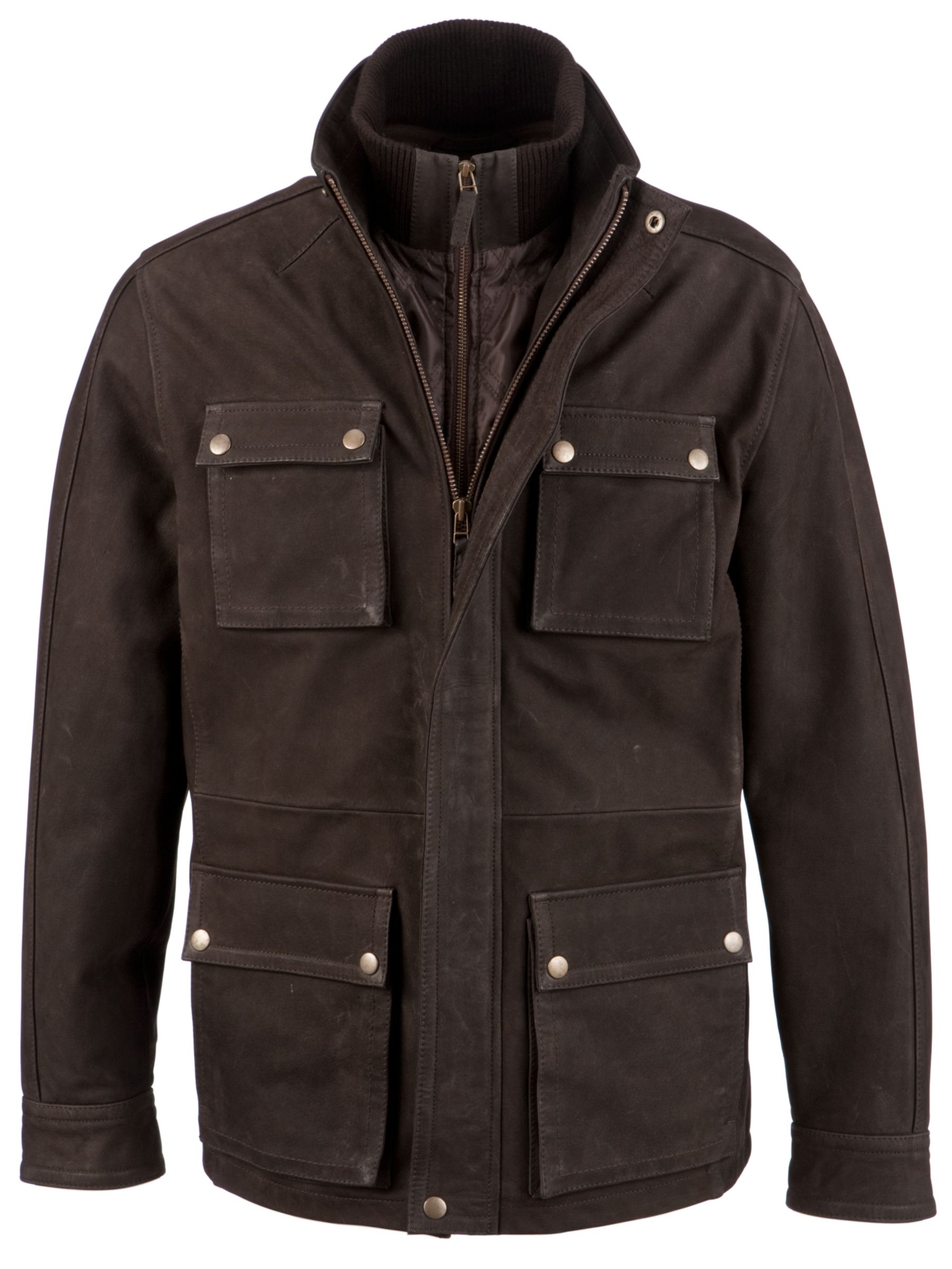 John Lewis Men 2 in 1 Leather Coat, Dark brown at JohnLewis