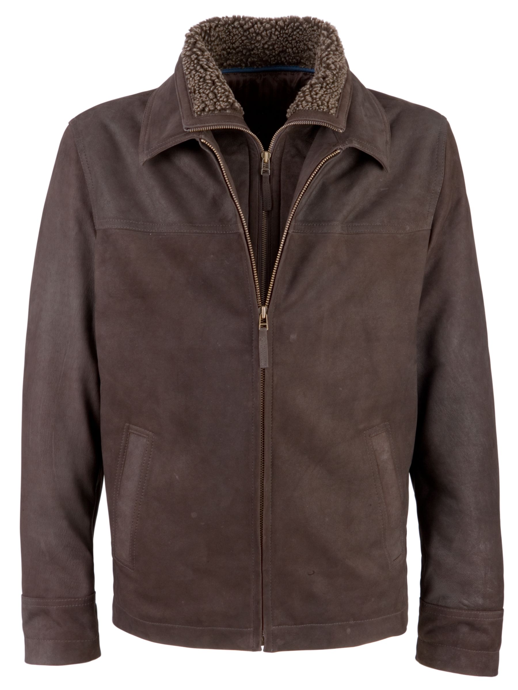 John Lewis Men Harrington 2 in 1 Leather Jacket, Dark brown at John Lewis