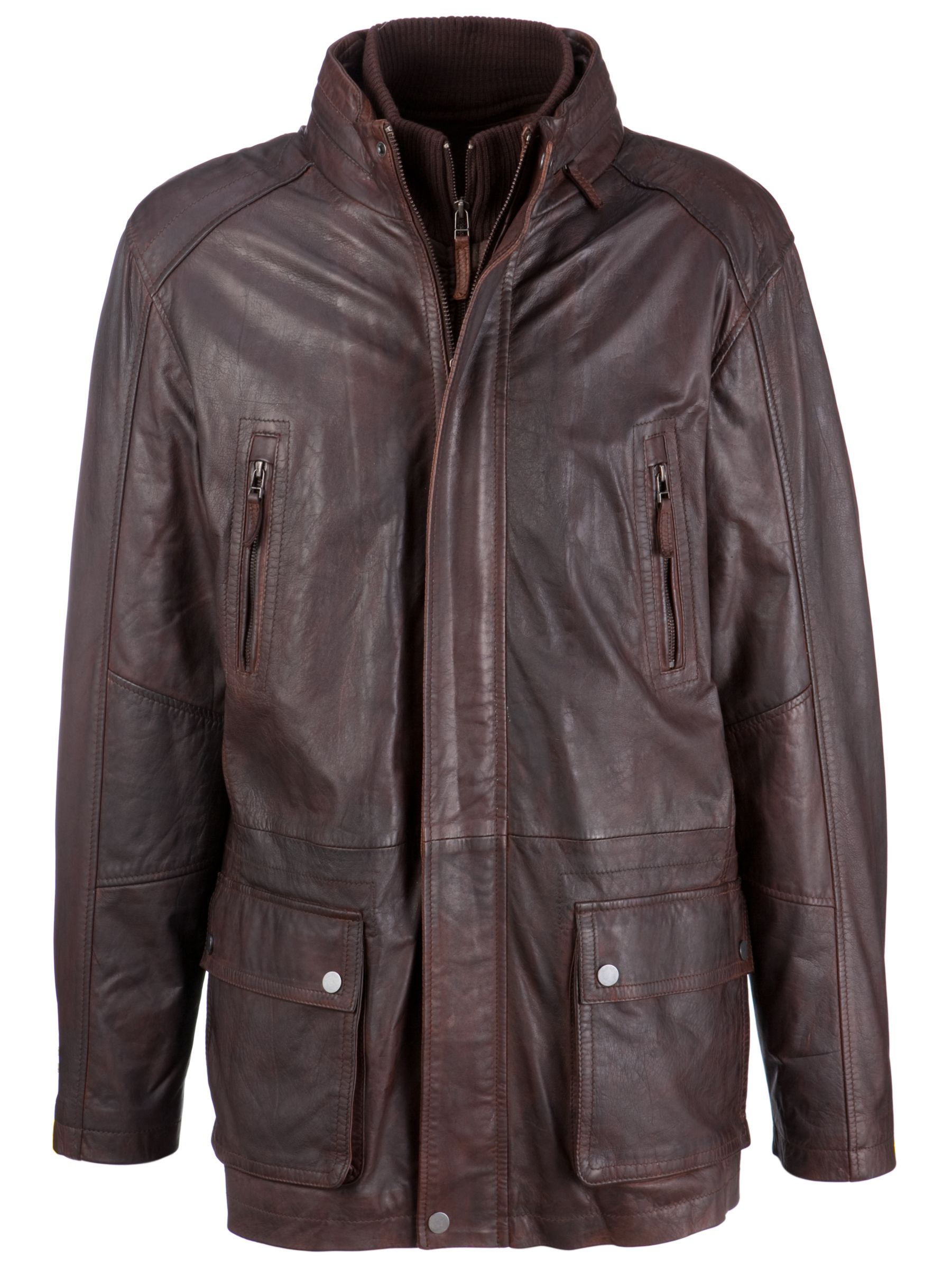 John Lewis Men Leather Car Coat, Brown at John Lewis