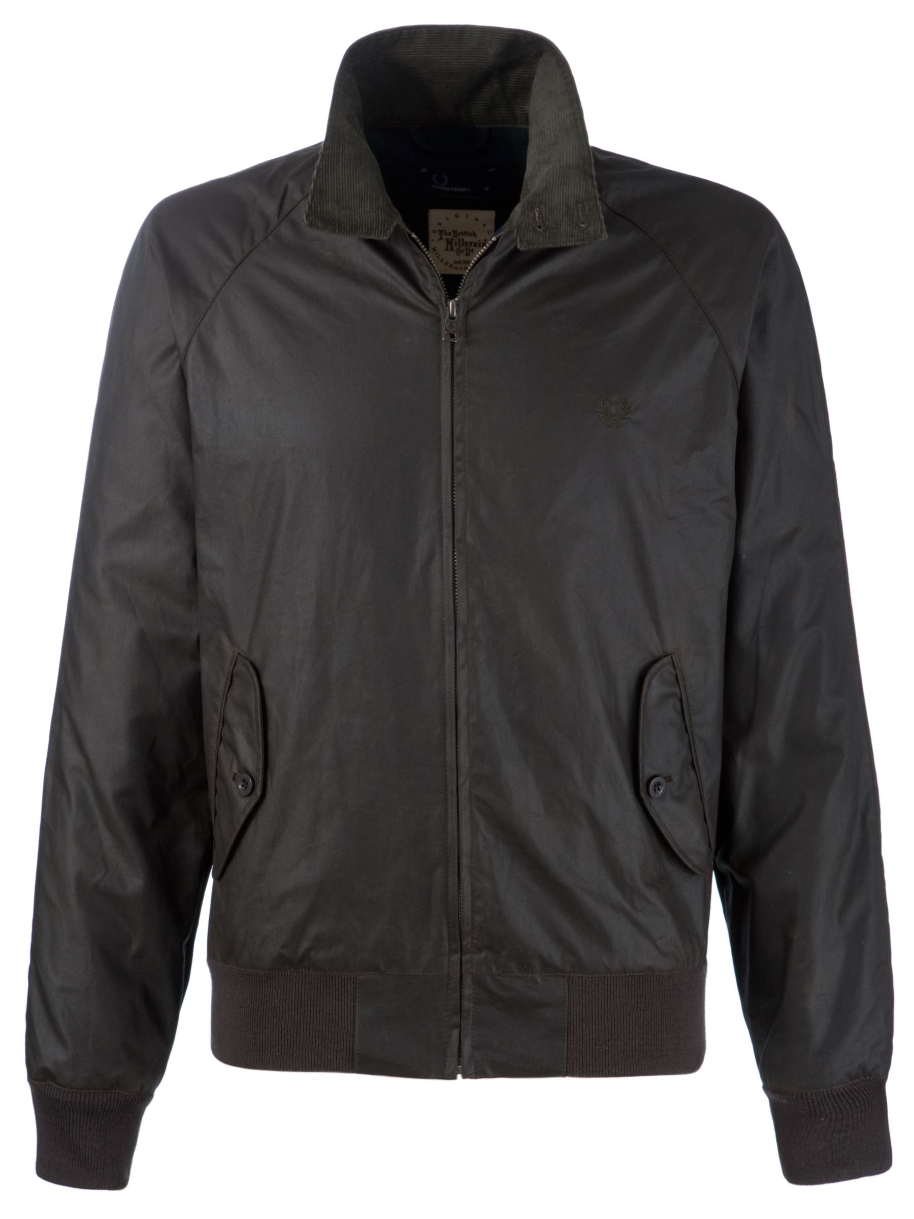 Fred Perry Millerain Harrington Wax Jacket, Green at John Lewis