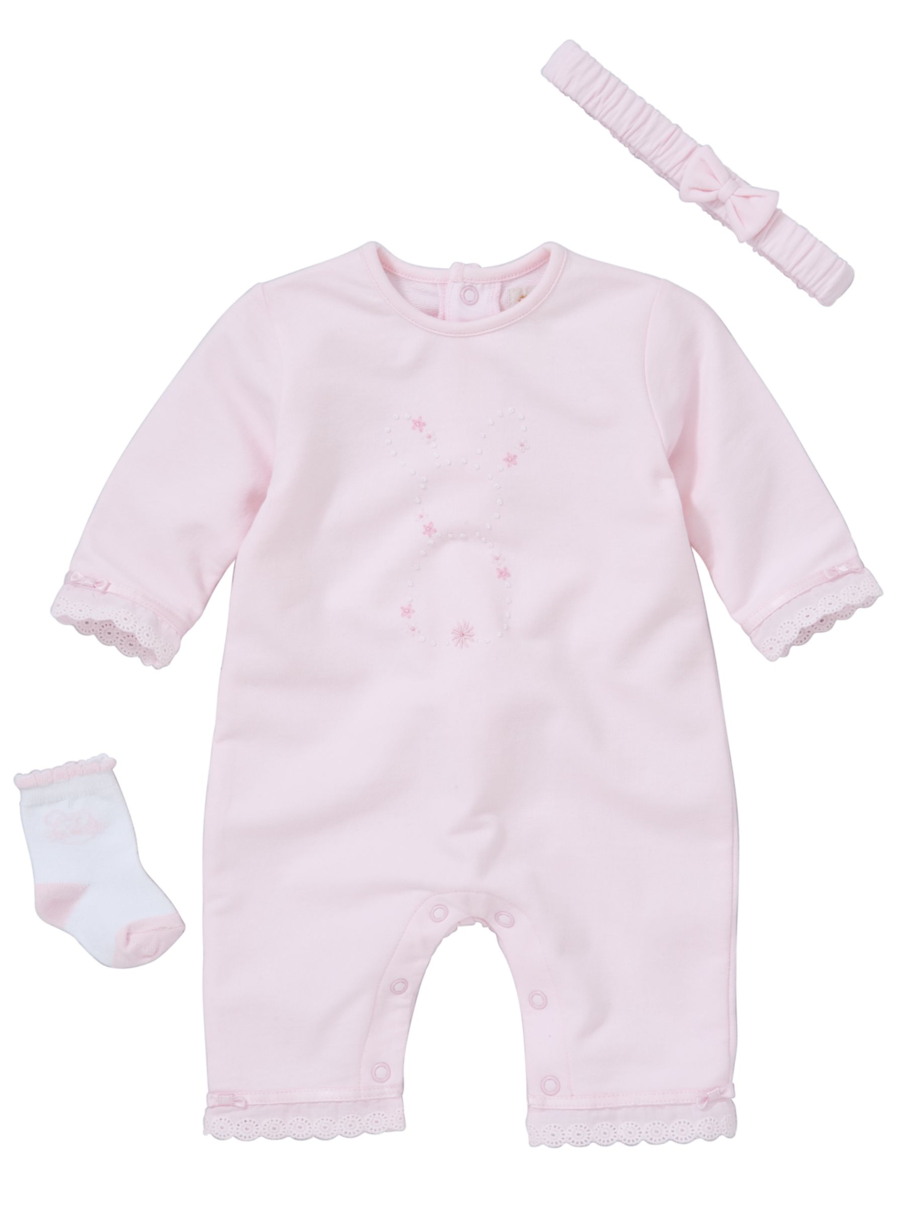 Emile et Rose Embroidered Bunny All in One with Hairband and Socks Pink