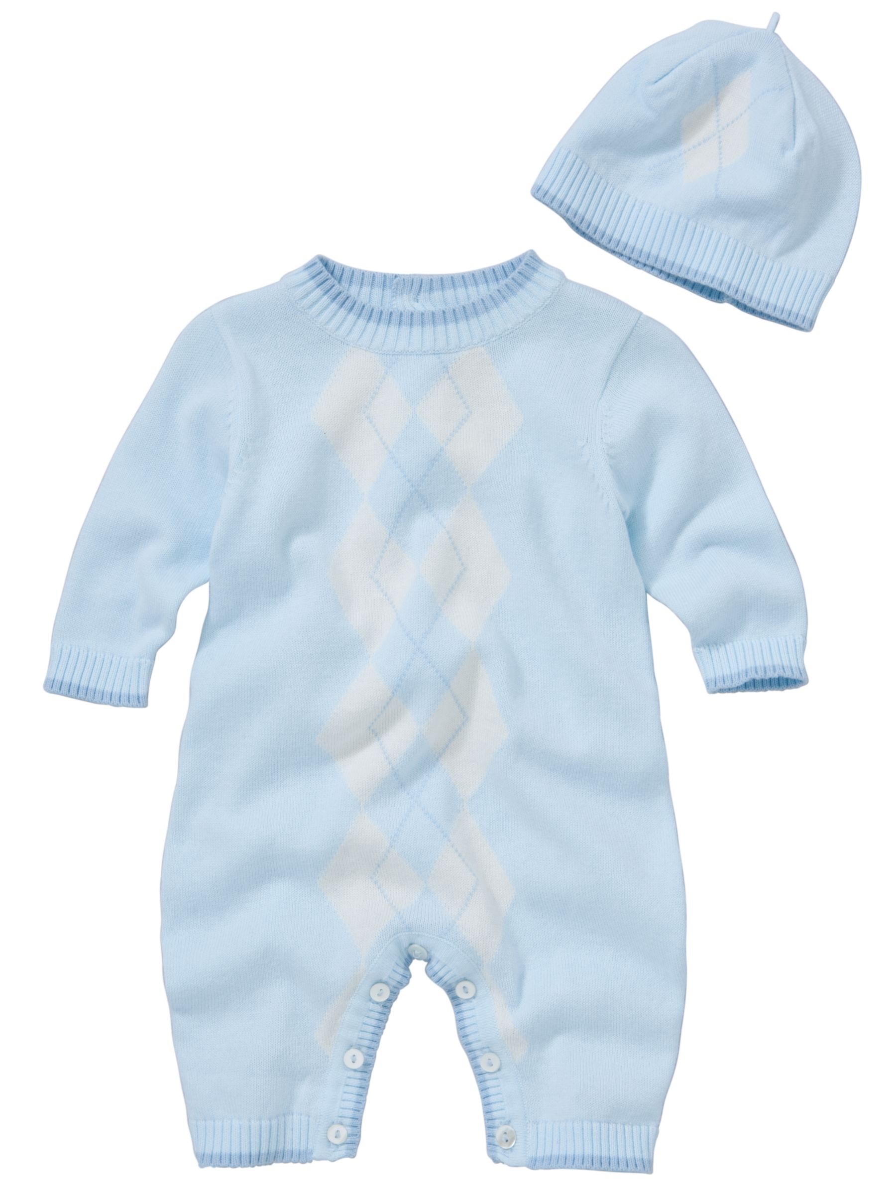 Emile et Rose Knitted Diamond Front All in One with Hat Blue