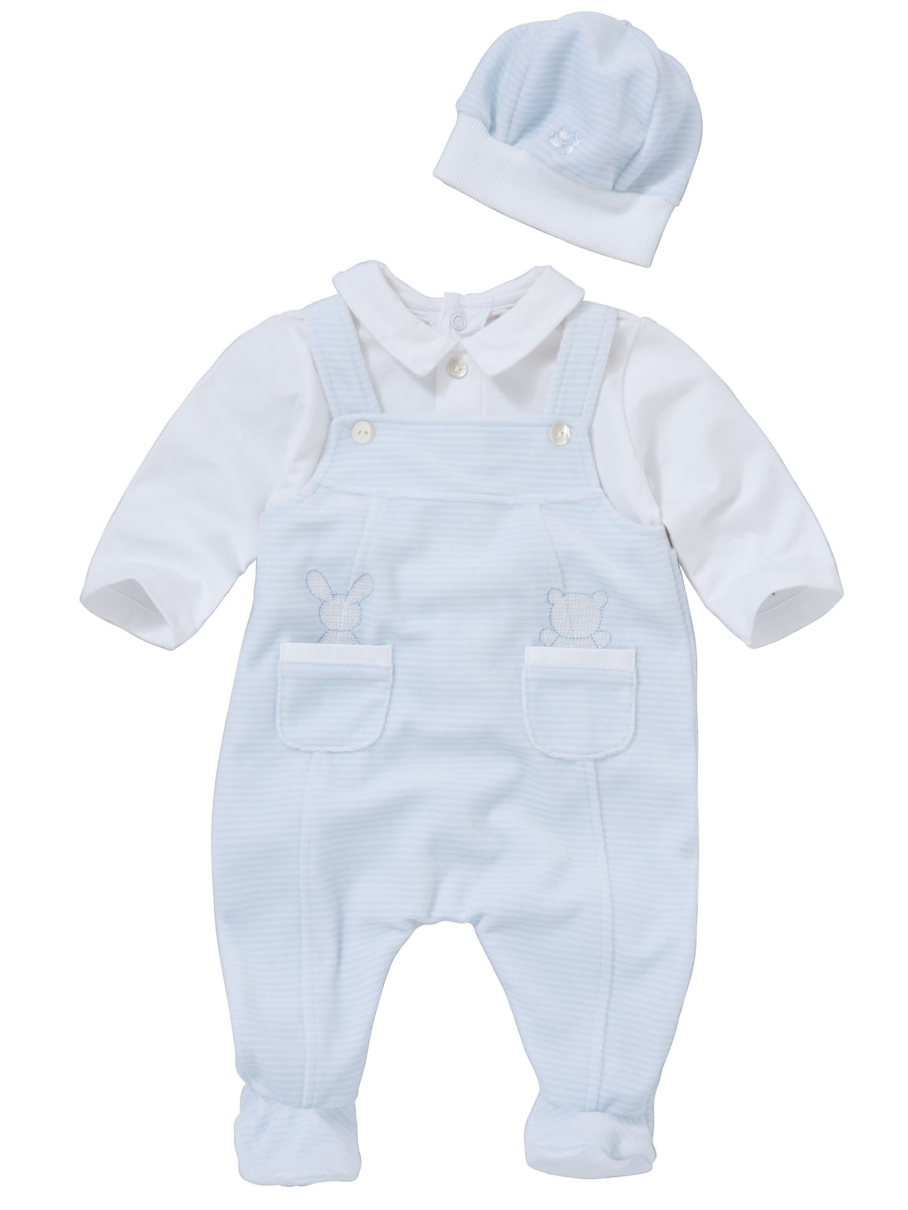 Emile et Rose Stripe 2 in 1 Dungarees All in One with Hat Blue