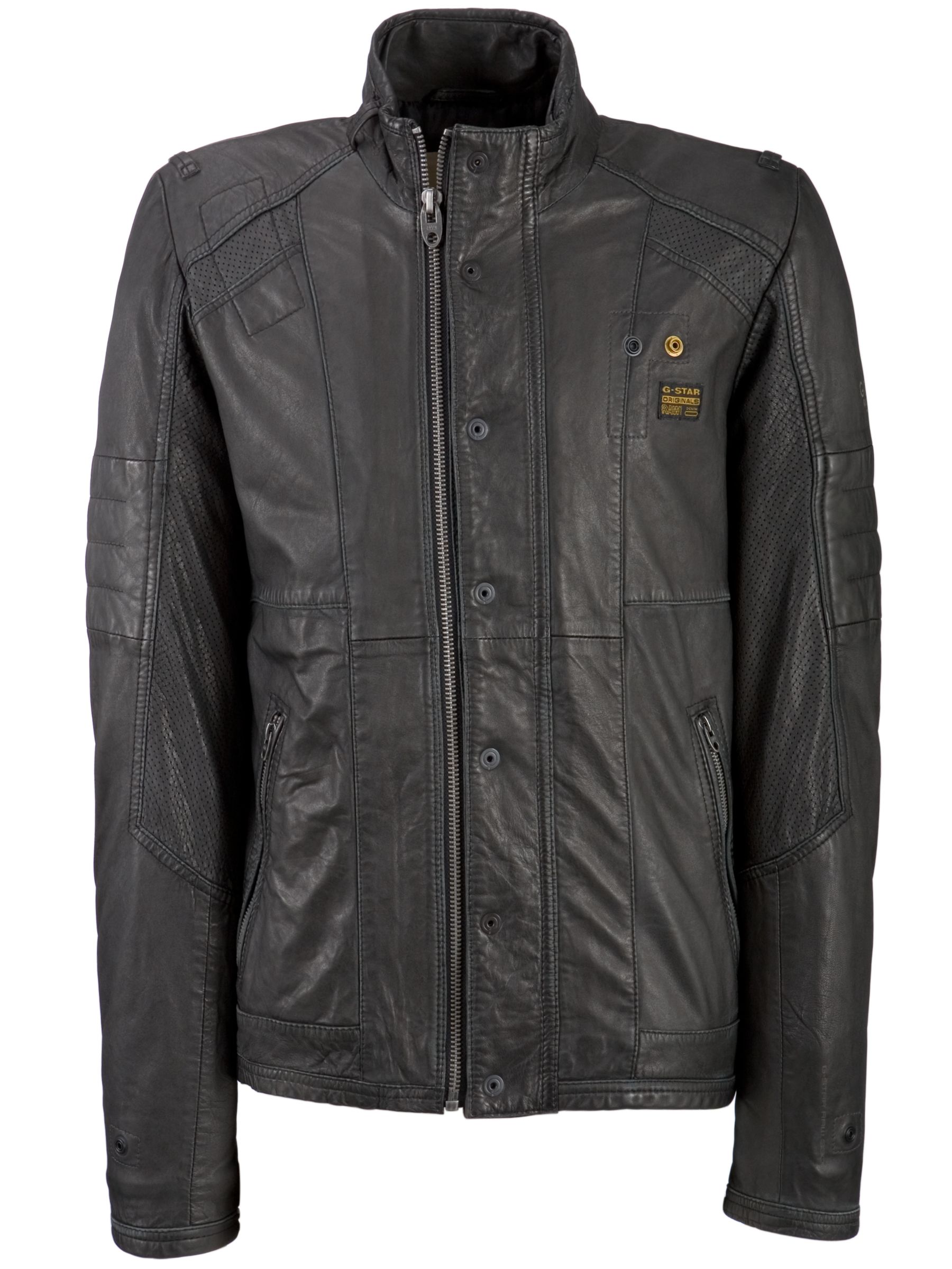 G-Star Raw Leather Biker Jacket, Black, M at John Lewis