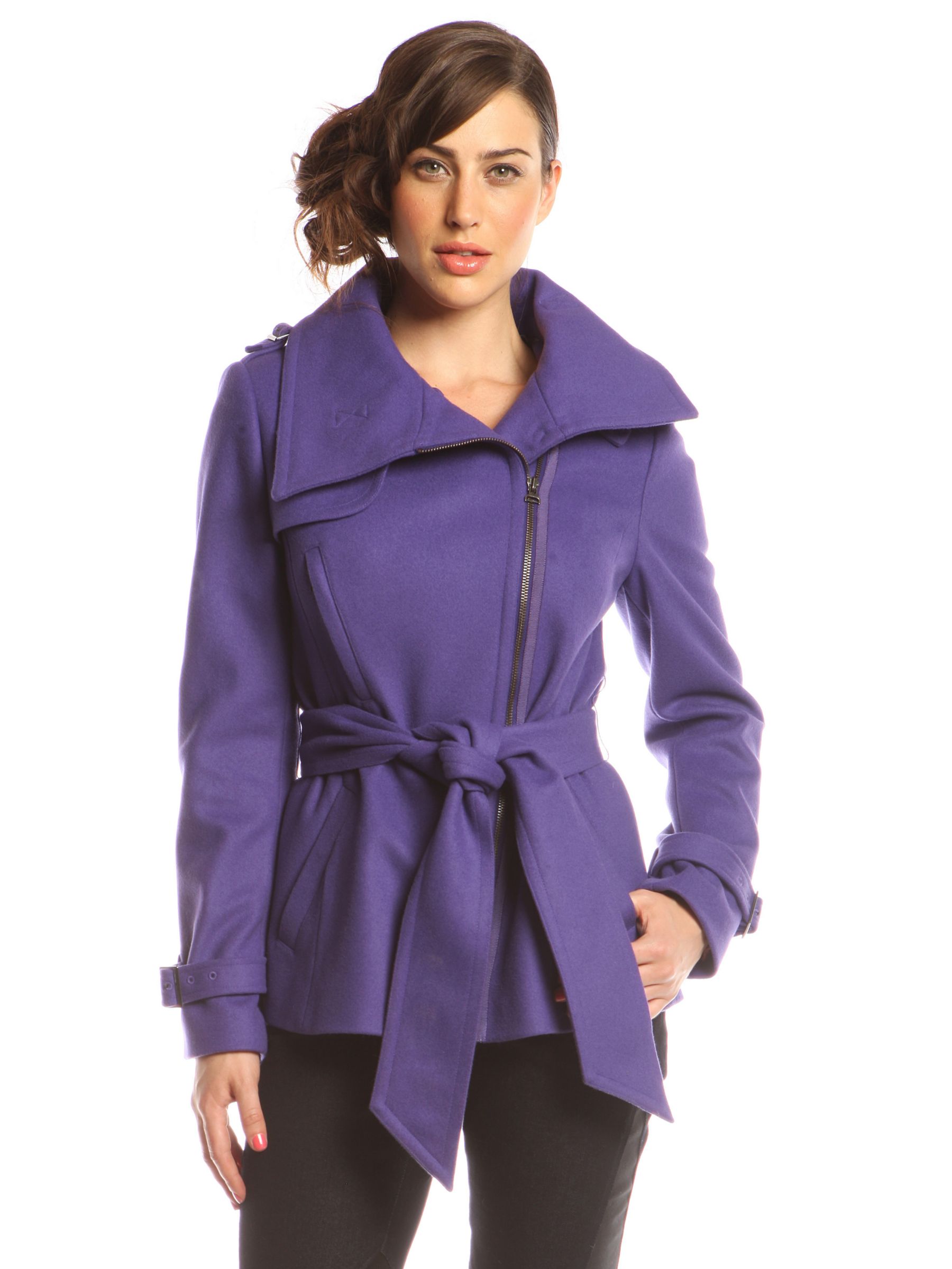 Ted Baker Falne Biker Style Belted Jacket, Deep Purple at John Lewis