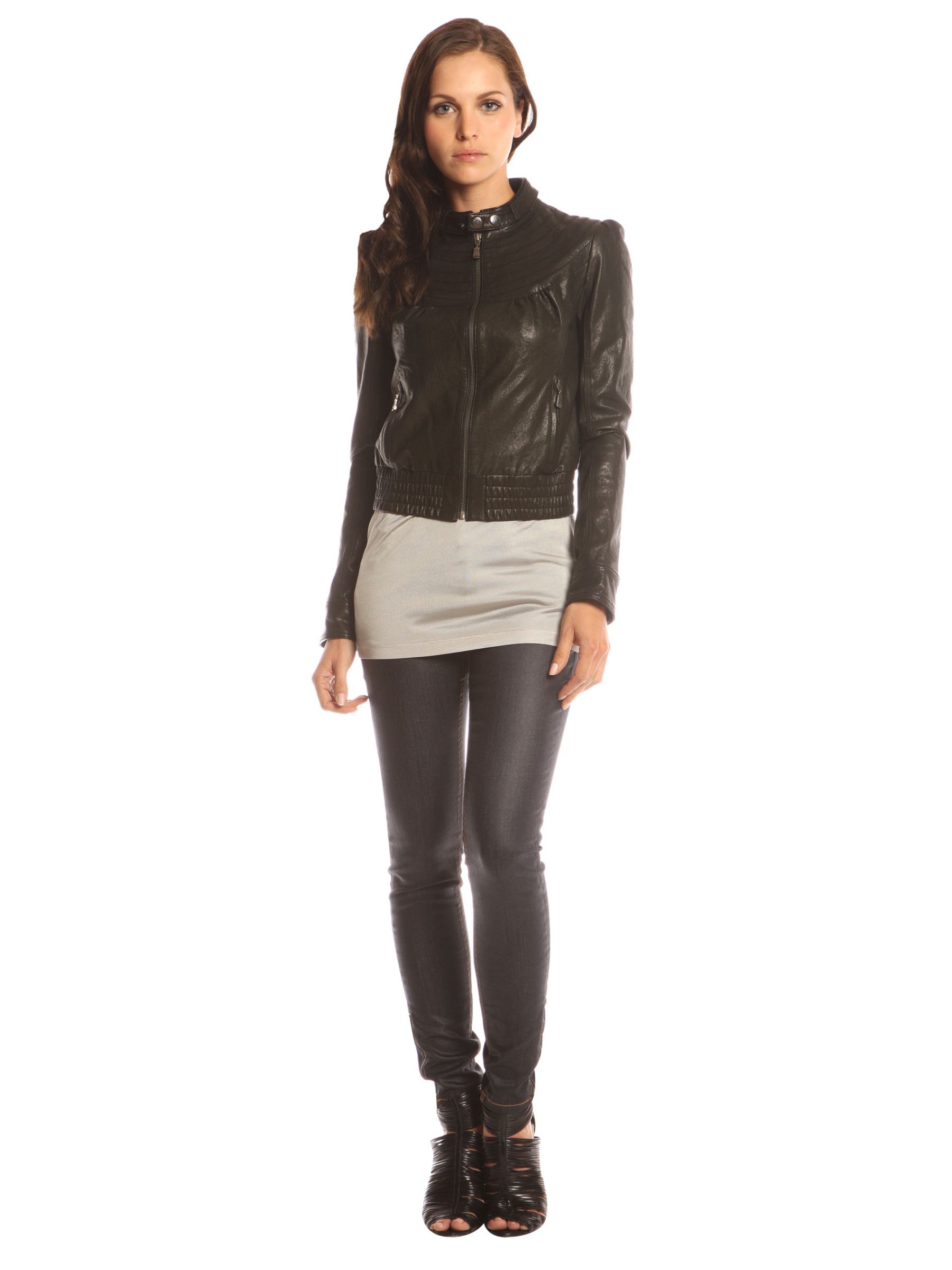 Ted Baker Onoria Panelled Yoke Leather Jacket, Black at John Lewis