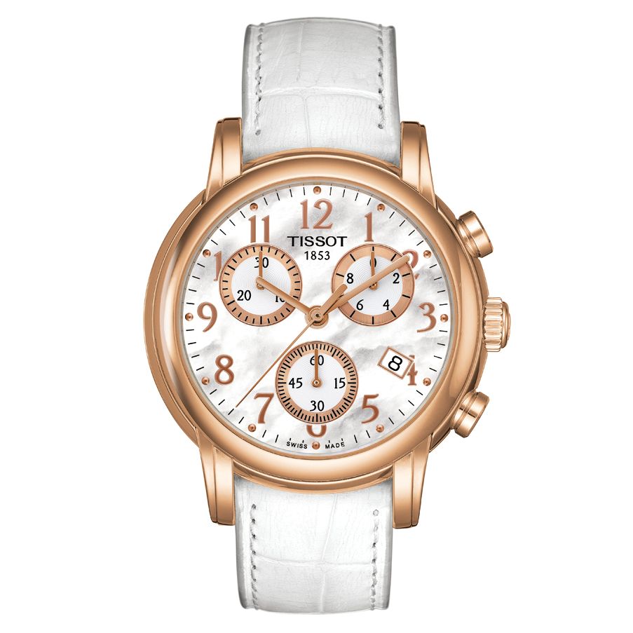 Tissot Dressport Women's Chronograph Leather Strap Watch, White at John Lewis