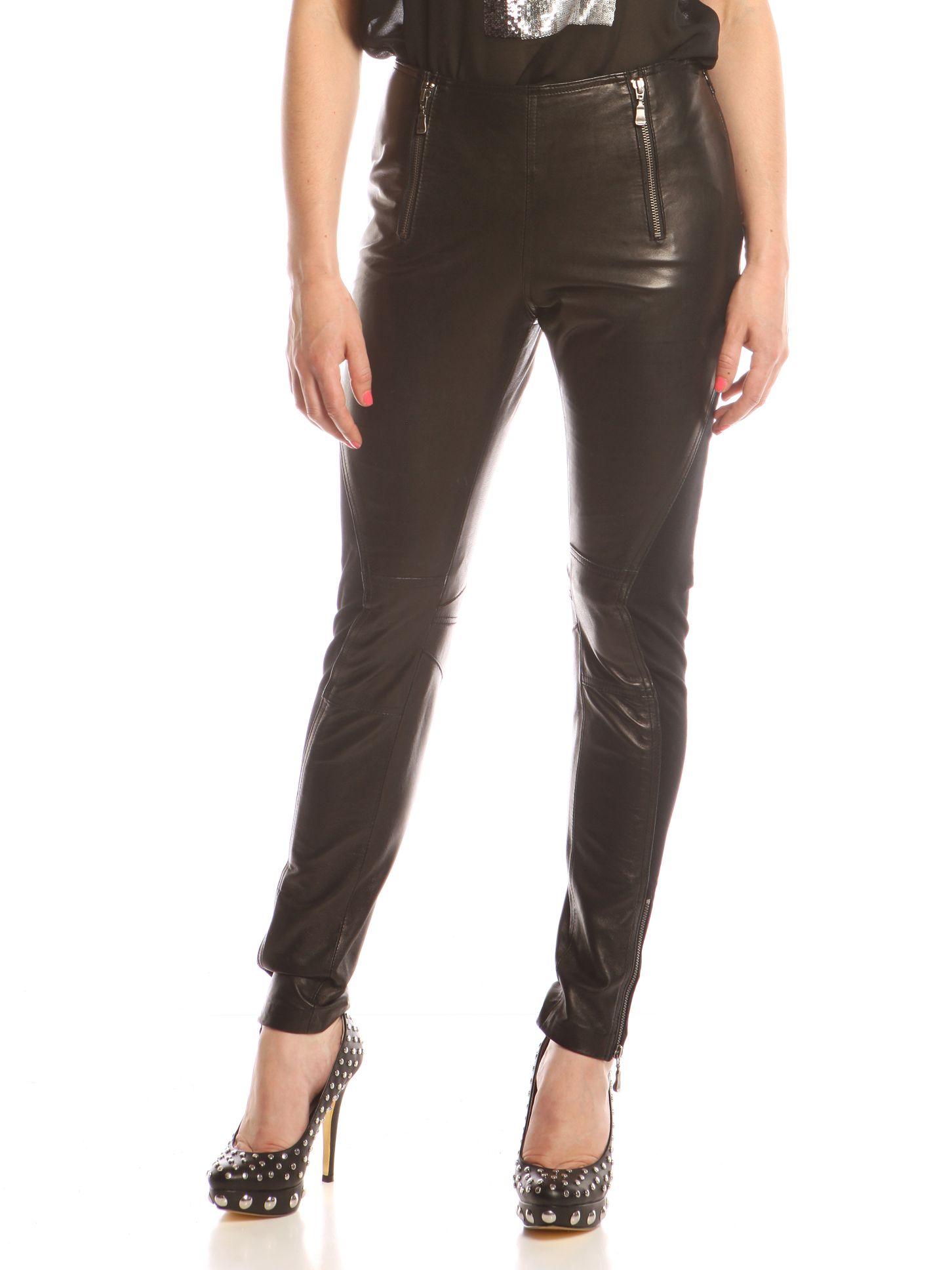 Ted Baker Asket Leather Biker Trousers, Black at John Lewis