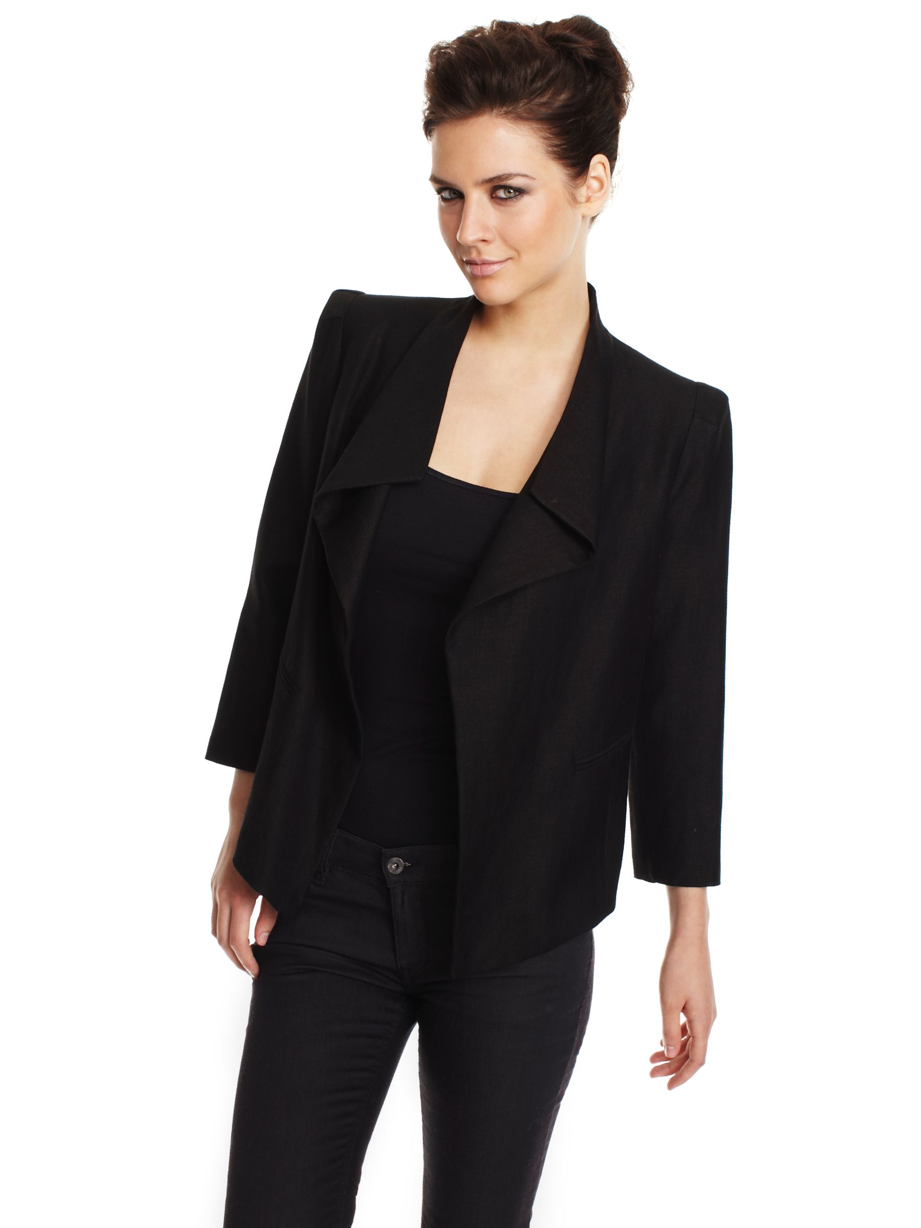 Whistles Lucia Waterfall Linen Jacket, Black at John Lewis