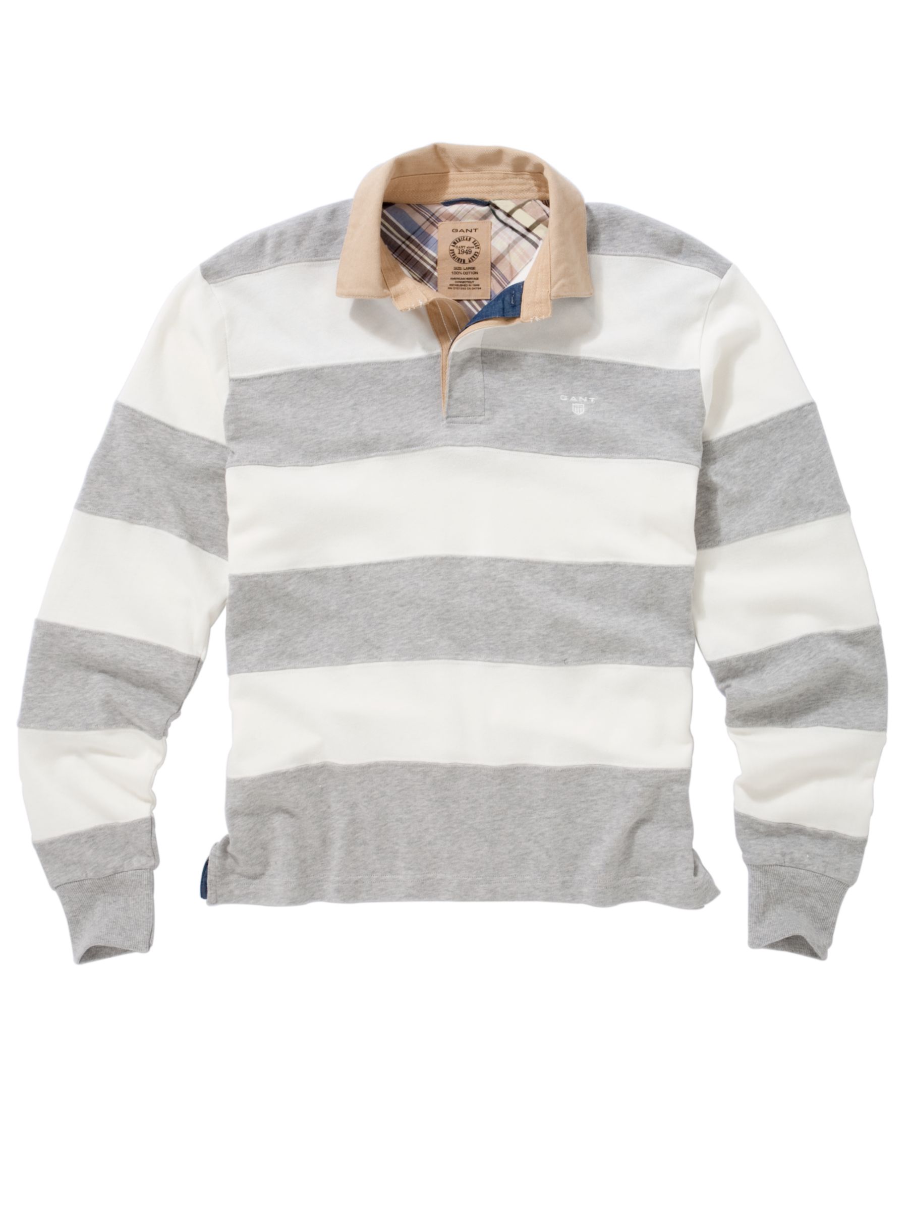 Pieced Block Stripe Rugby Shirt, Grey